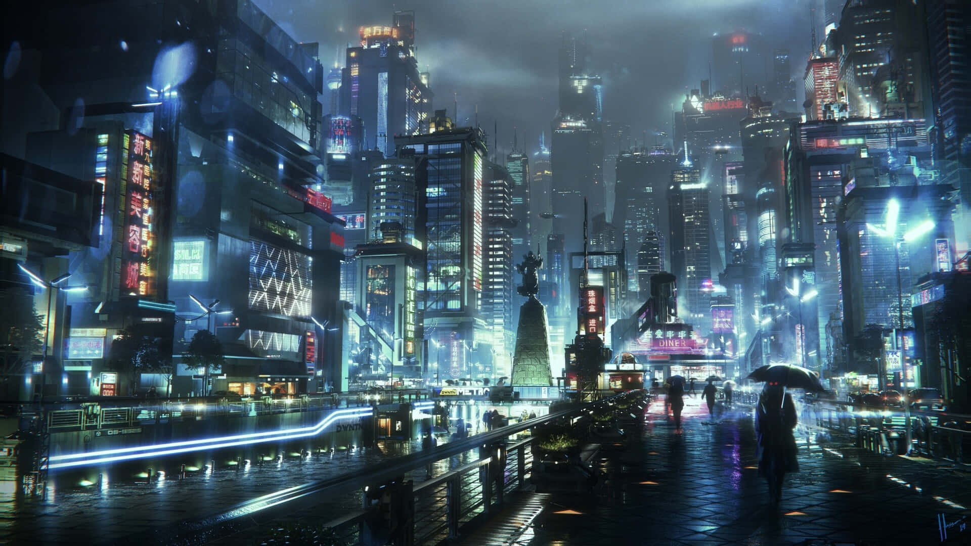 Future City, neon-drenched, cyberpunk, Full HD Desktop Wallpaper