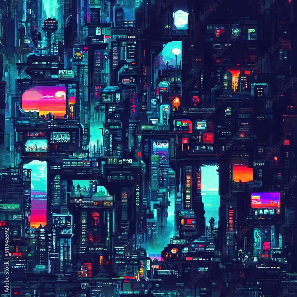 Future City, cyberpunk cityscape, night, SD Desktop Wallpaper