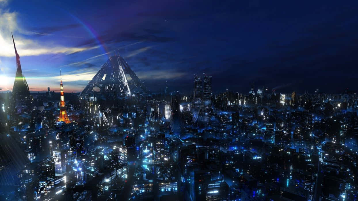 futuristic Tokyo skyline, dusk, glowing skyscrapers, SD Desktop Wallpaper
