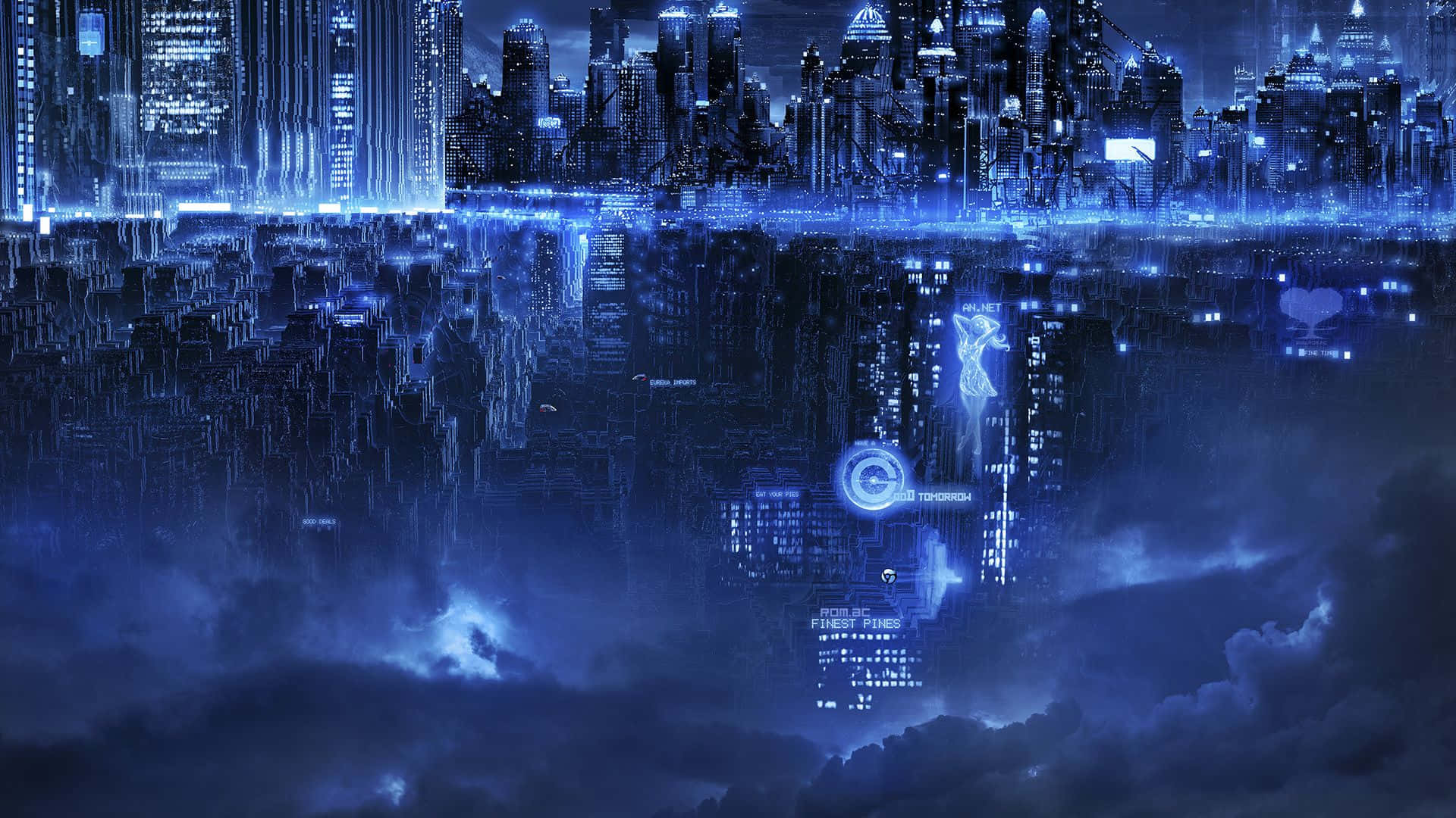 Future City, night, dark clouds, Full HD Desktop Wallpaper