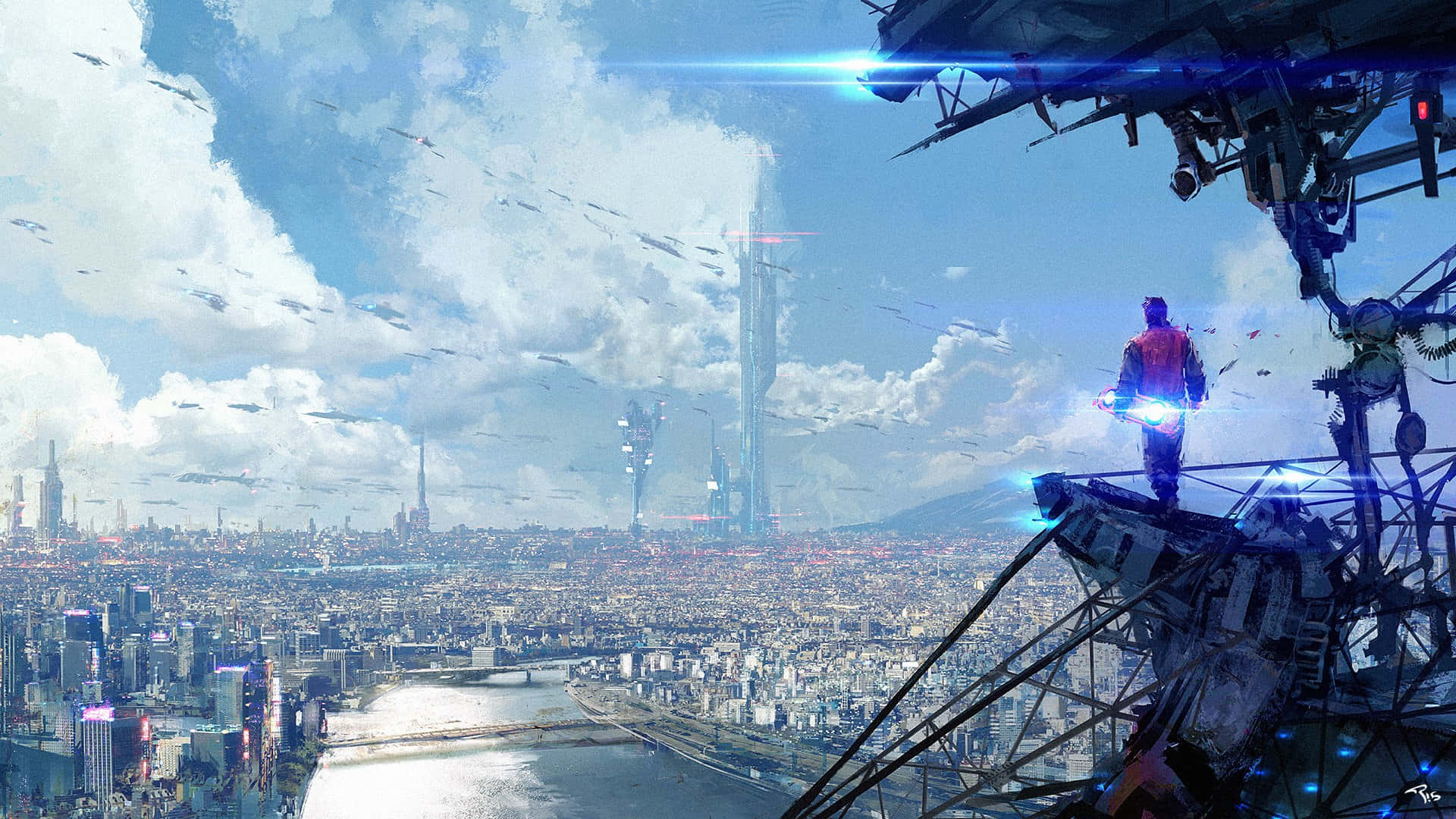 Future City, futuristic mech, sci-fi cityscape, Full HD Desktop Wallpaper