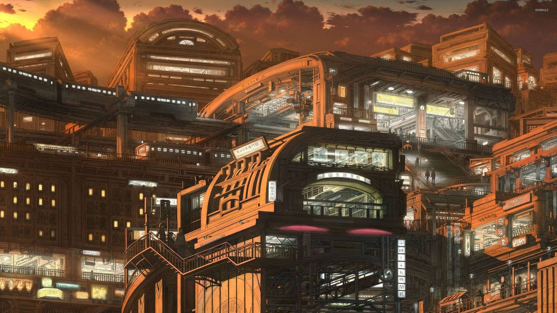 Anime City, futuristic anime city, Asian futuristic anime city, Full HD Desktop Wallpaper