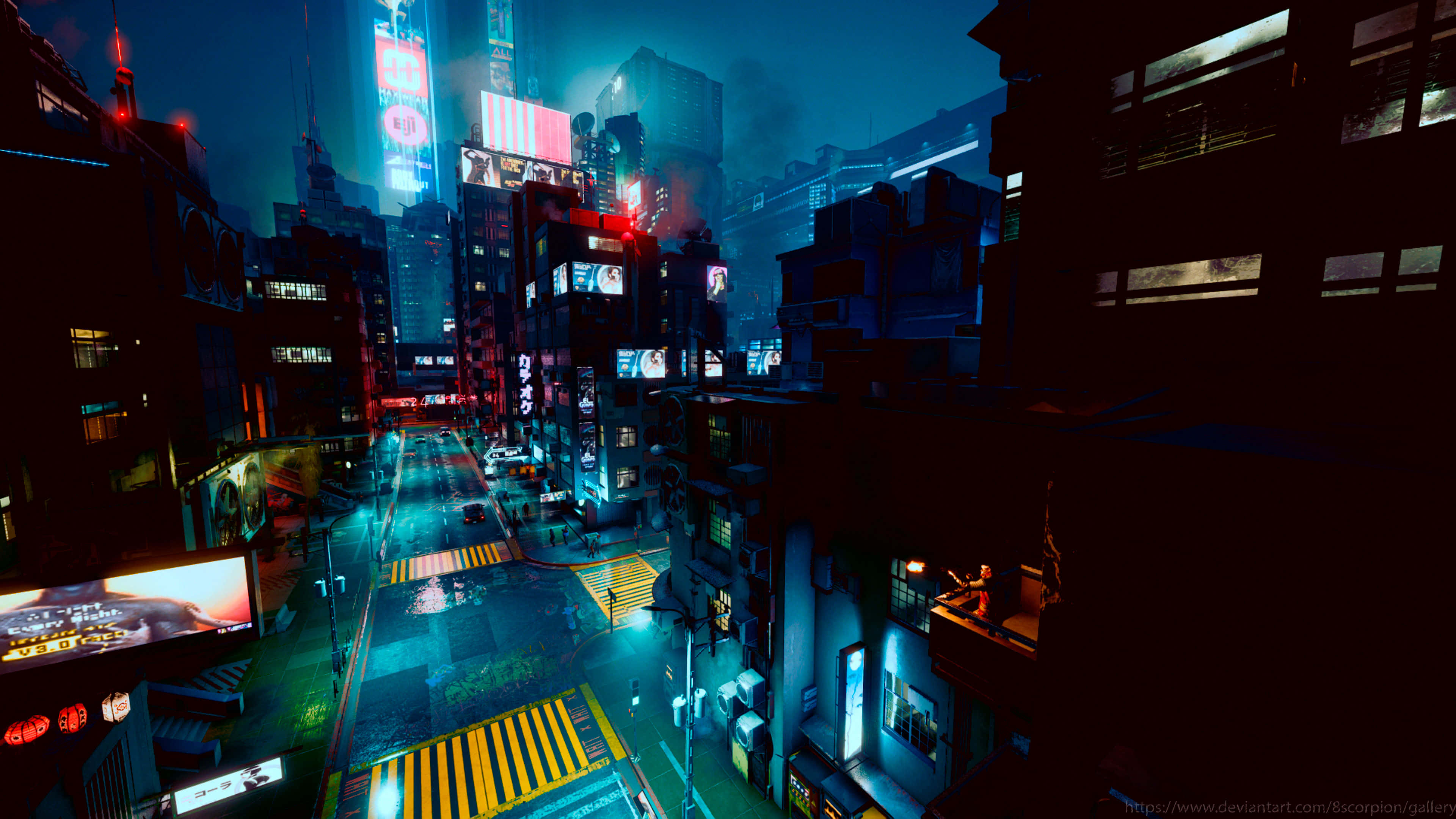 Night City, neon-drenched, cyberpunk city street, 4K Desktop Wallpaper