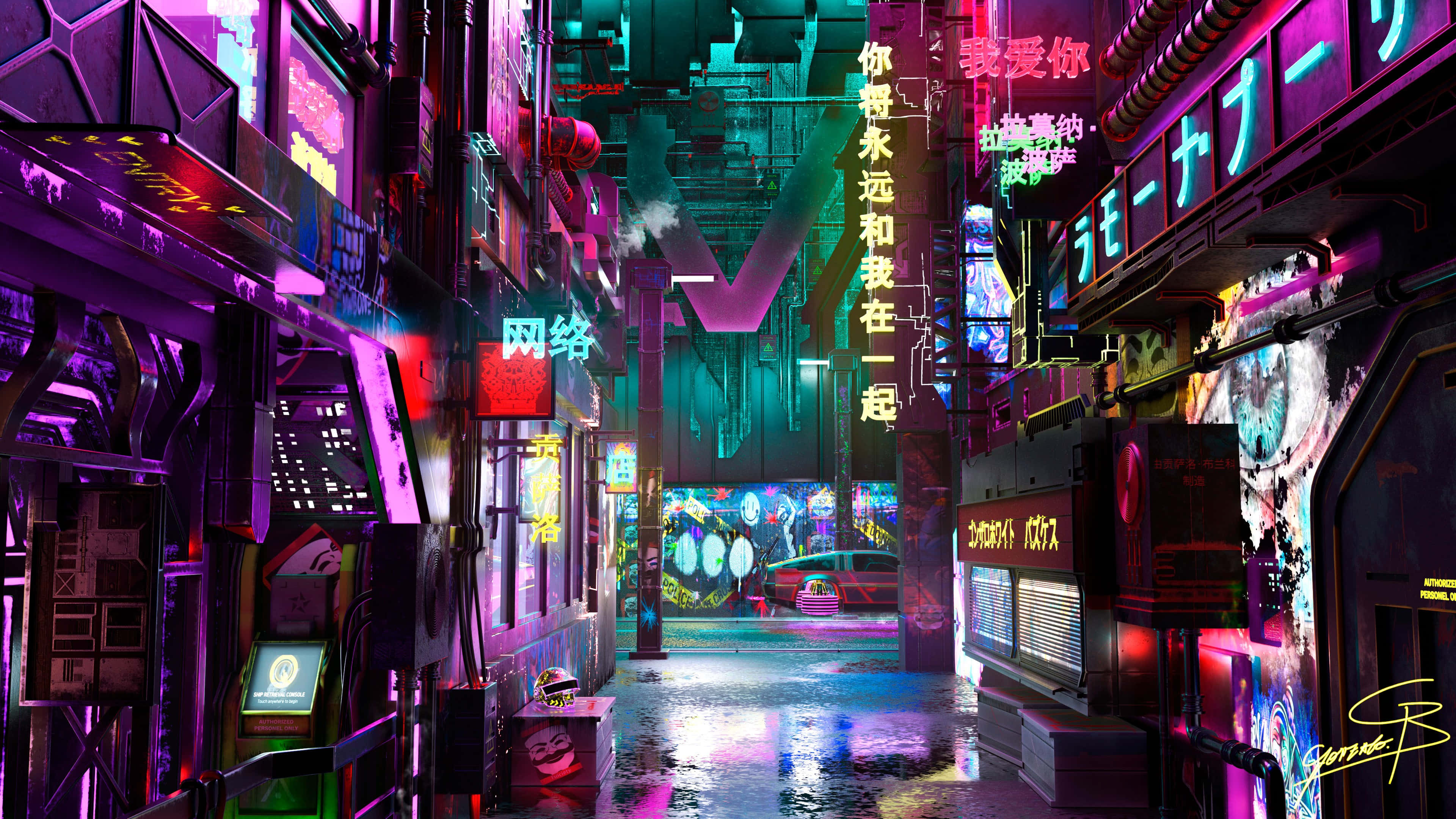 cyberpunk aesthetic, neon-drenched, night, 4K Desktop Wallpaper