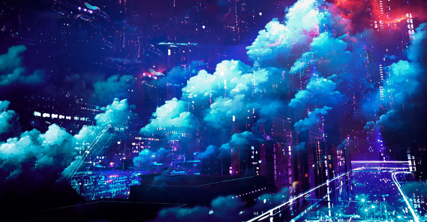 neon-lit futuristic cityscape, night, glowing skyscrapers, HD Desktop Wallpaper