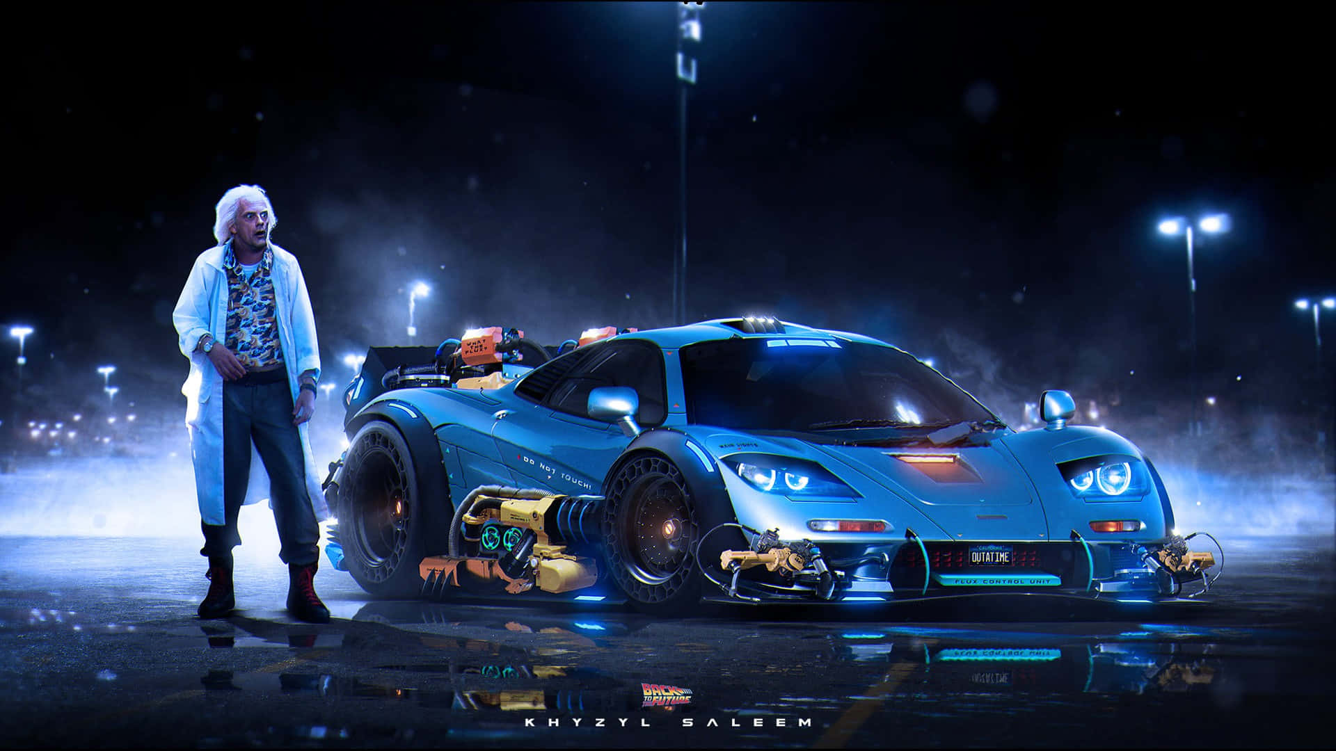 Future Desktop, glowing blue, futuristic sports car, Full HD Desktop Wallpaper