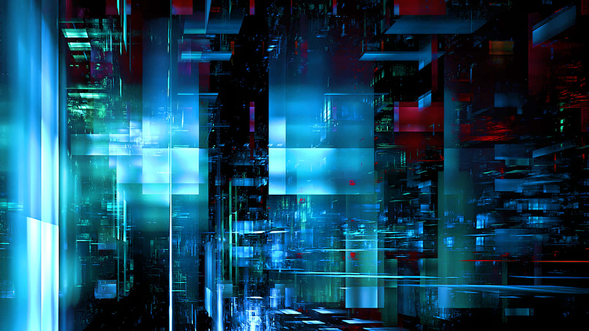 Future Desktop, glowing blue, red geometric shards, Full HD Desktop Wallpaper