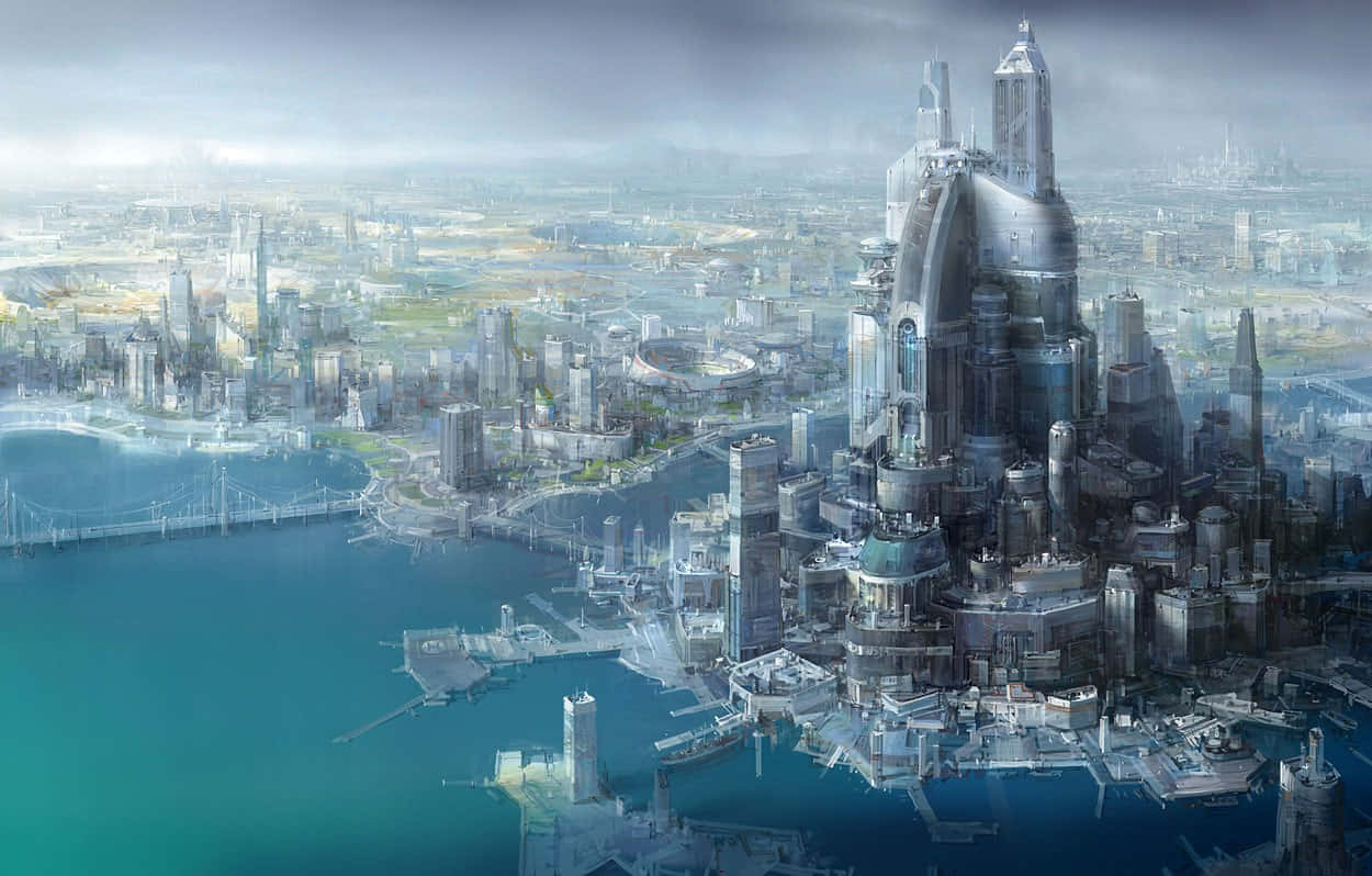Future Desktop, futuristic cityscape, towering metallic skyscrapers, SD Desktop Wallpaper