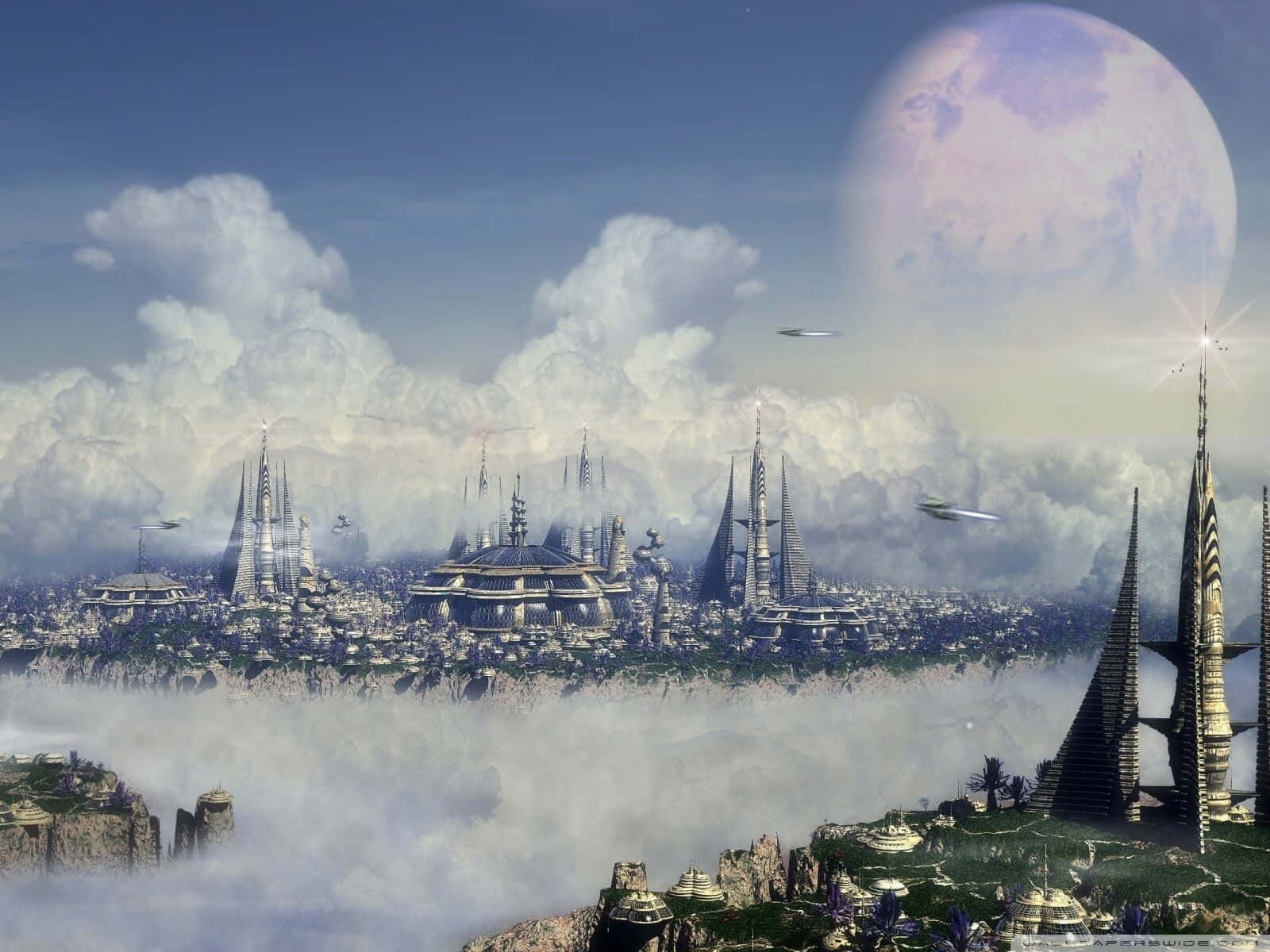 Future Desktop, futuristic city, spiky towers, HD Desktop Wallpaper