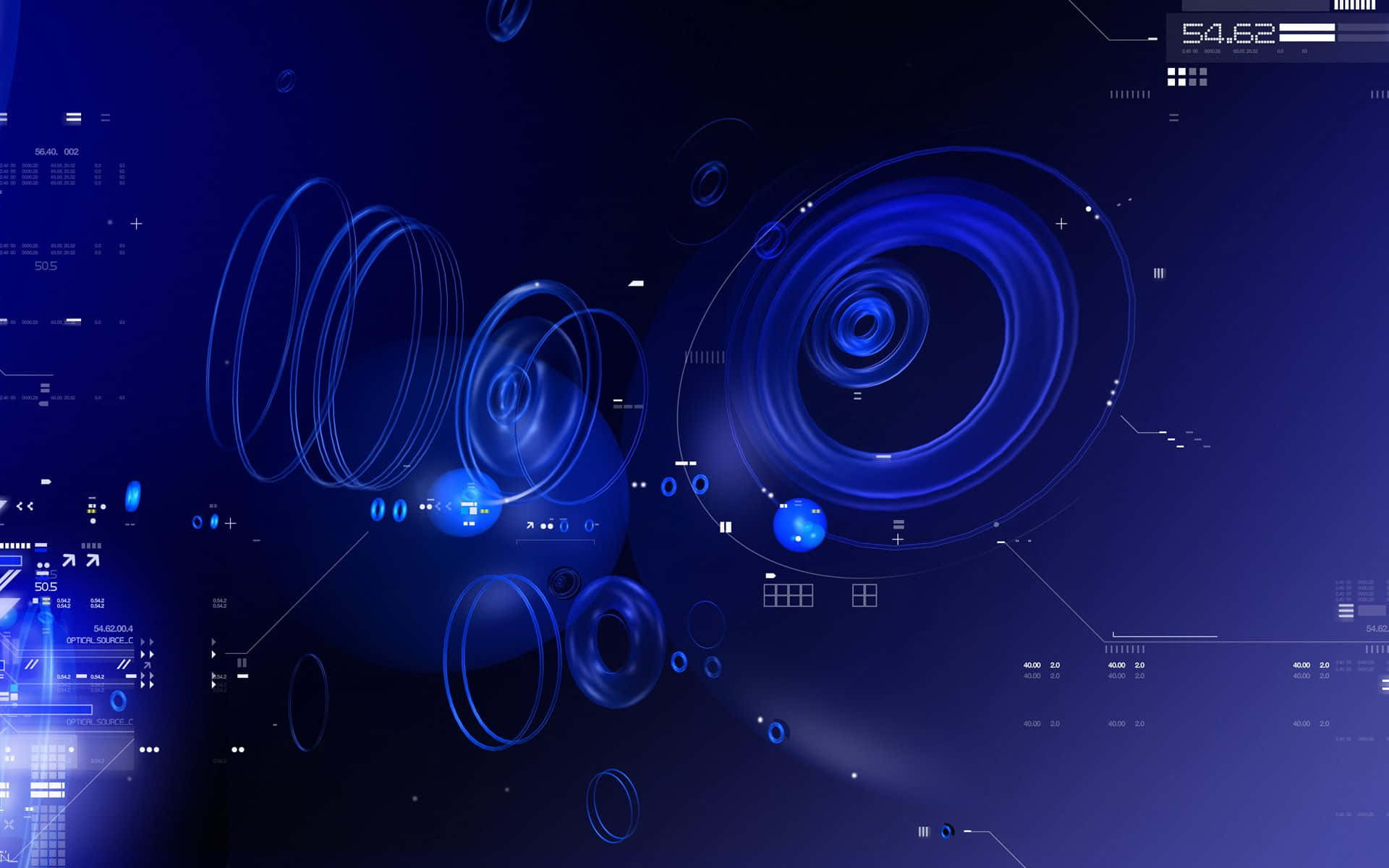 Future Desktop, glowing blue concentric circles, data readouts, Full HD Desktop Wallpaper