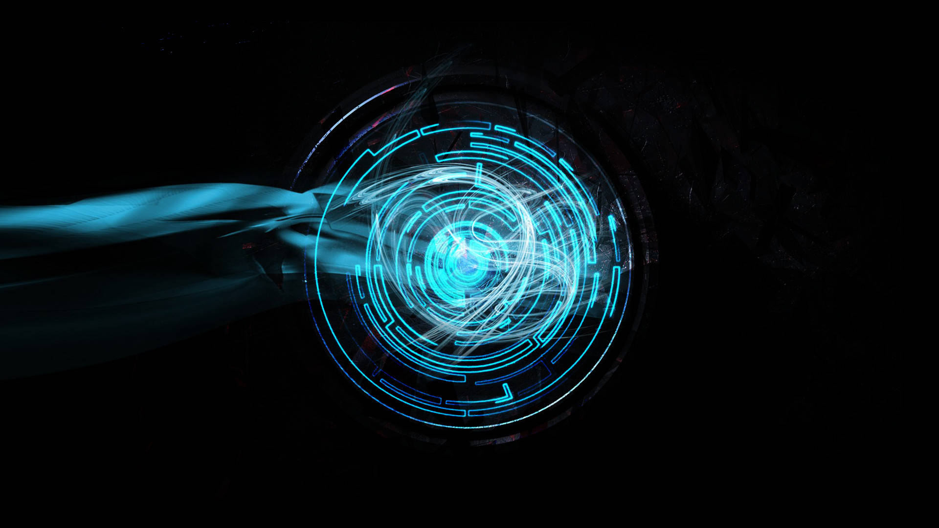 futuristic circular interface, glowing blue, dark background, Full HD Desktop Wallpaper