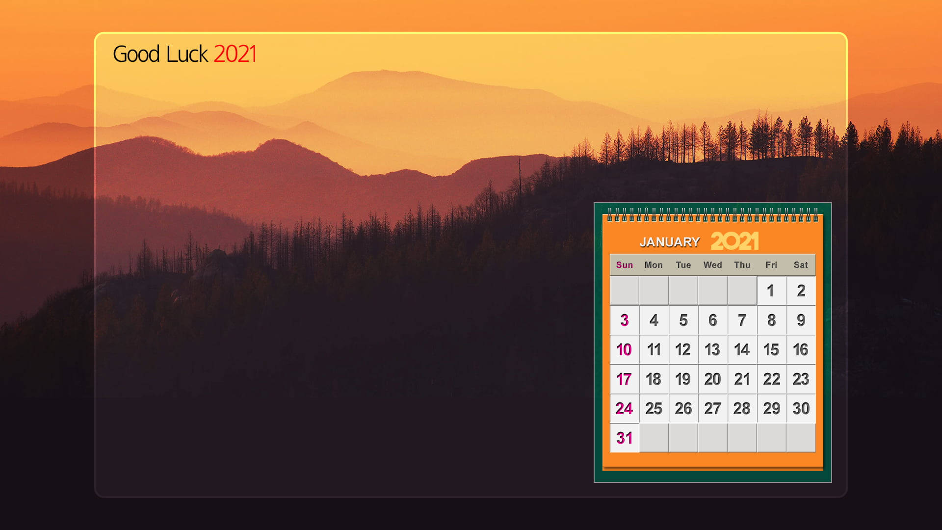 Good Luck 2021 Desktop, 2021 calendar, mountain range, Full HD Desktop Wallpaper