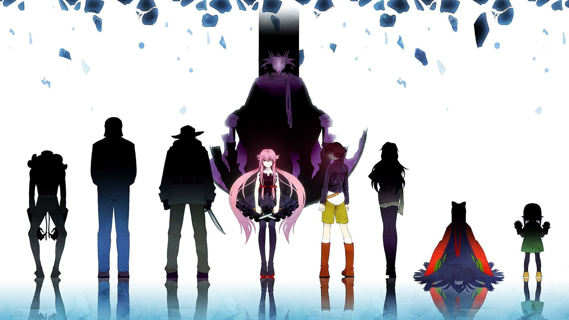 Future Diary, Deus Ex Machina, silhouetted anime characters, Full HD Desktop Wallpaper