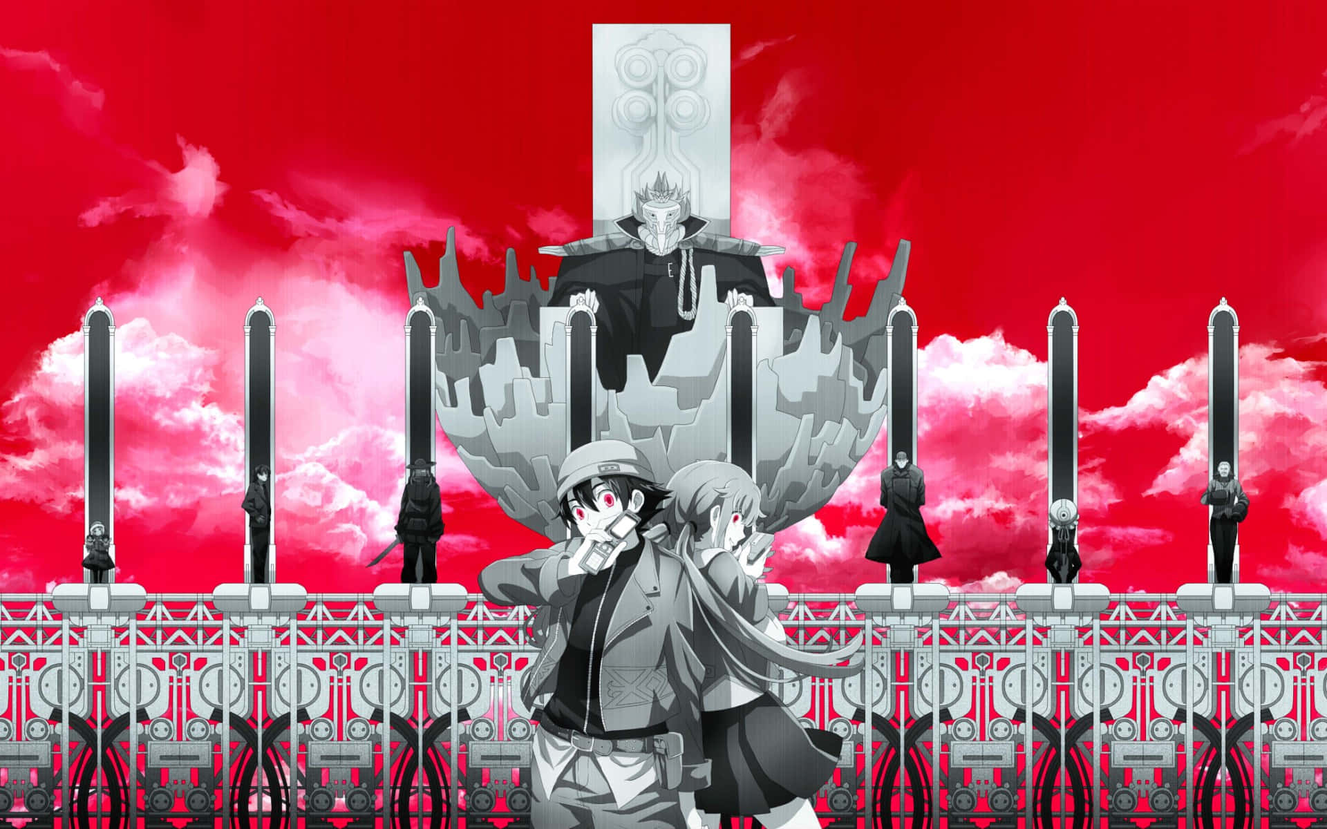 Future Diary Deus Ex Machina, anime characters, monochrome fortress, Full HD Desktop Wallpaper