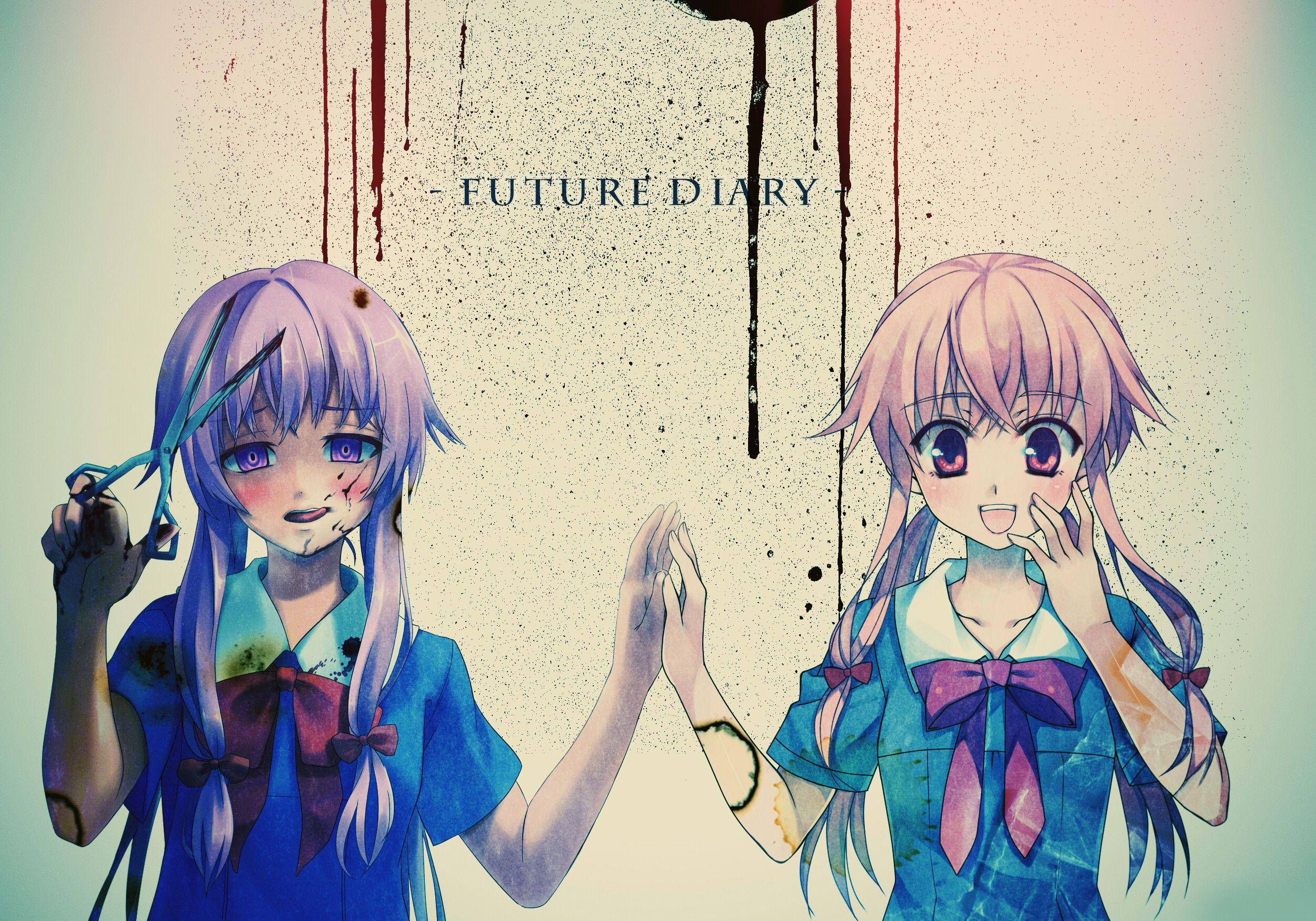 Future Diary, blue school uniforms, textured wall, Full HD Desktop Wallpaper