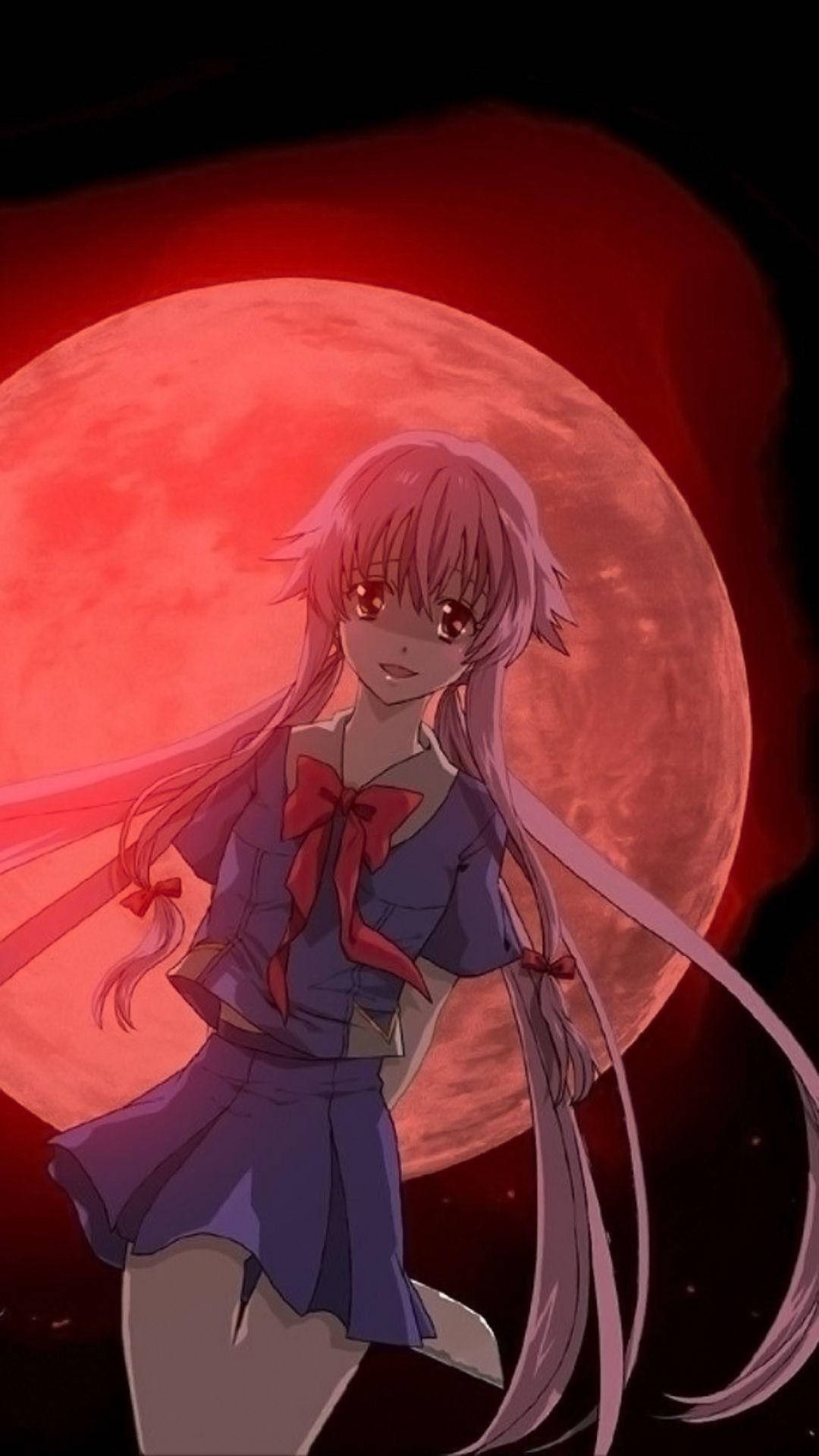 Future Diary, pink-haired anime girl, blue school uniform, Full HD Phone Wallpaper