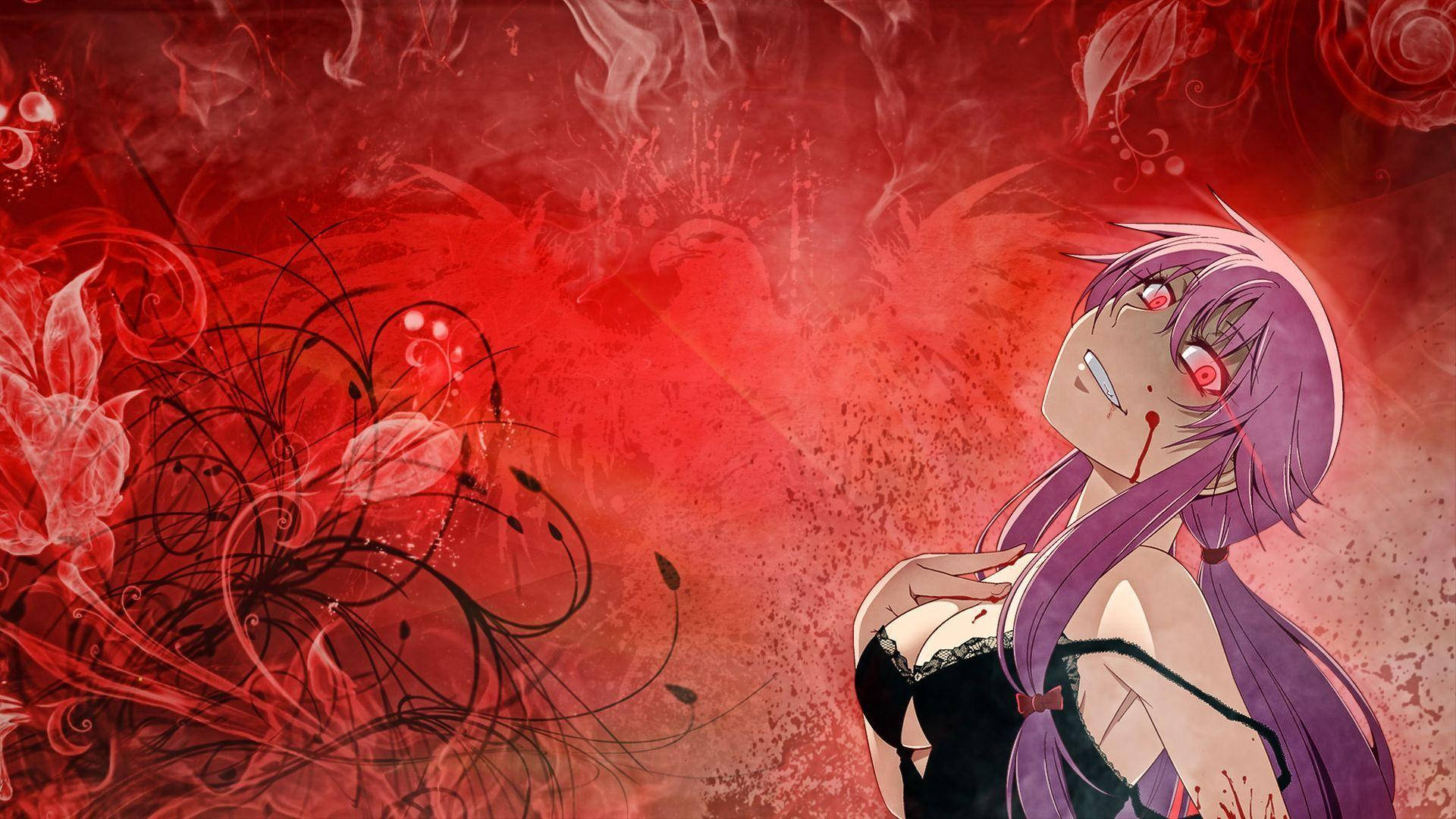 Future Diary, purple-haired anime girl, red eyes, Full HD Desktop Wallpaper