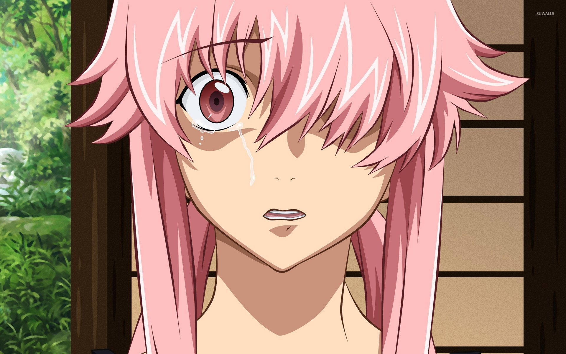 Future Diary, pink-haired anime girl, tear, Full HD Desktop Wallpaper