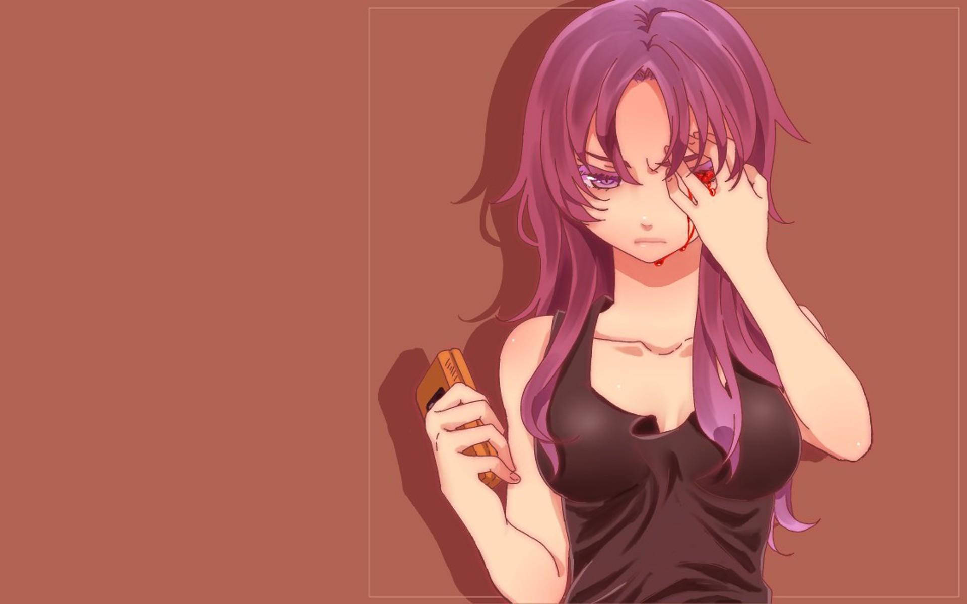 Future Diary, purple-haired anime girl, black top, Full HD Desktop Wallpaper