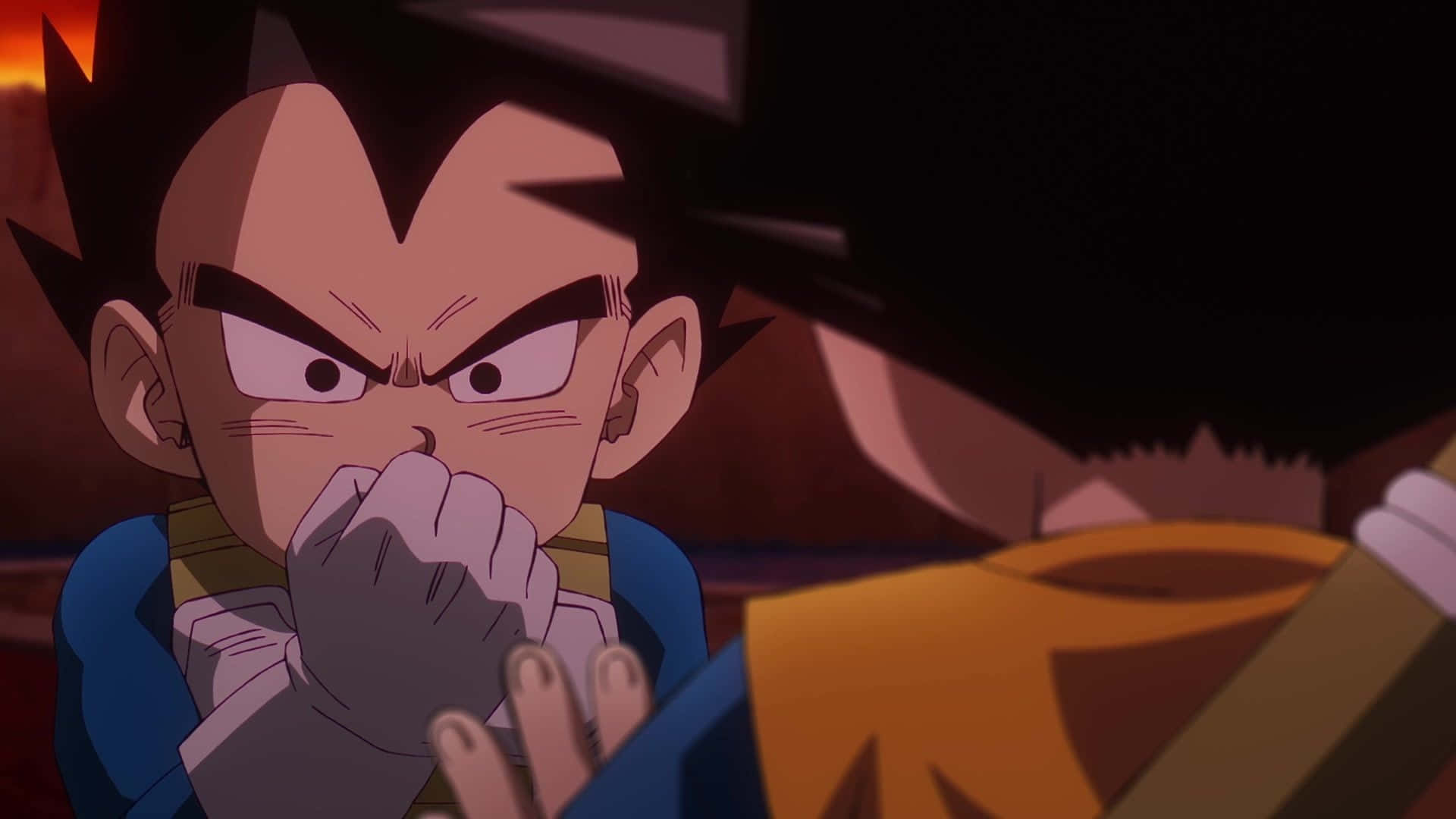 Gohan, spiky black hair, clenches his fist near his mouth, Full HD Desktop Wallpaper