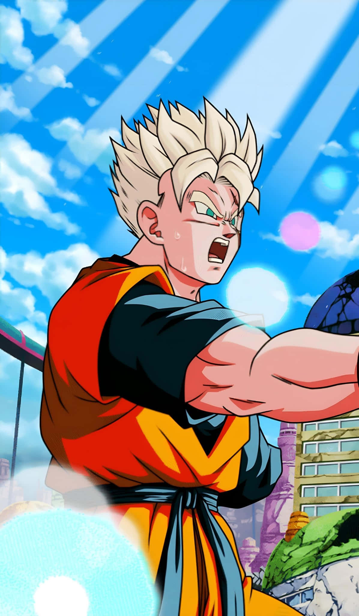 Future Gohan, spiky-haired anime warrior, orange and blue gi, Full HD Phone Wallpaper