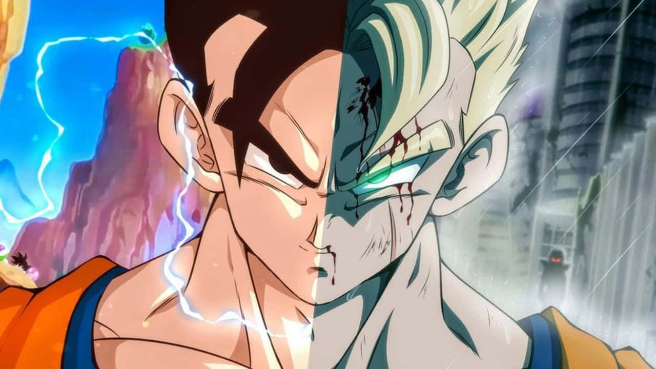Future Gohan, split-face anime warrior, lightning, HD Desktop Wallpaper