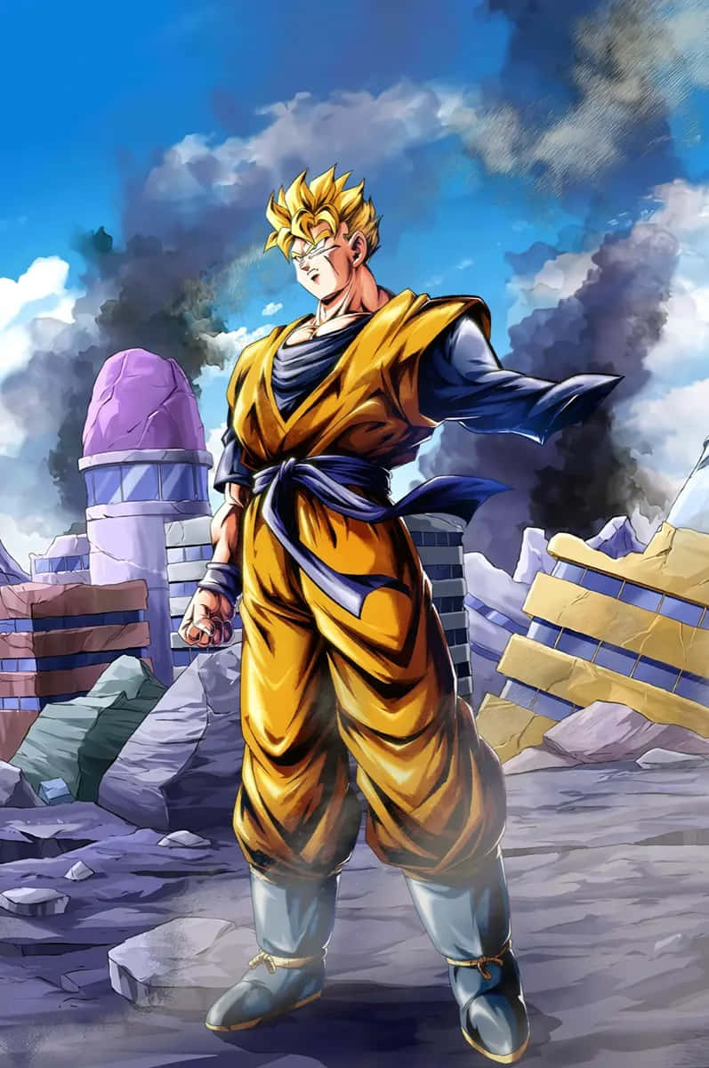 Future Gohan, spiky-haired anime warrior, yellow gi, SD Phone Wallpaper