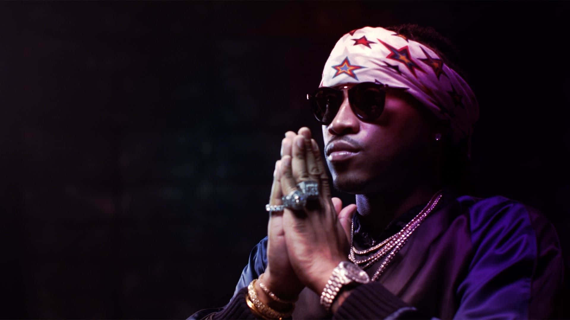 star-patterned bandana, sunglasses, dramatic purple lighting, Full HD Desktop Wallpaper
