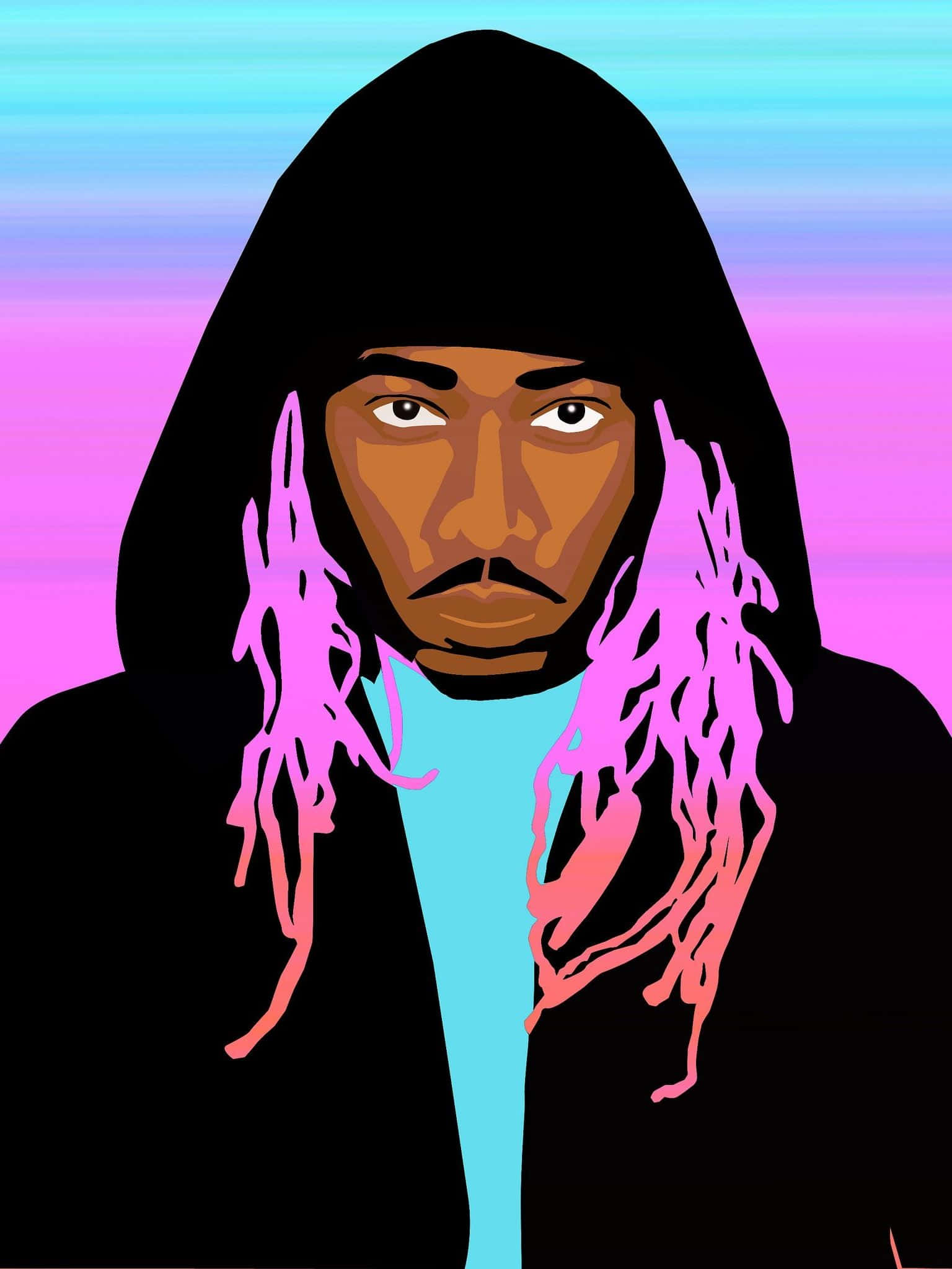 Future Cartoon Rapper, black hoodie, vibrant pink and orange hair, Full HD Phone Wallpaper