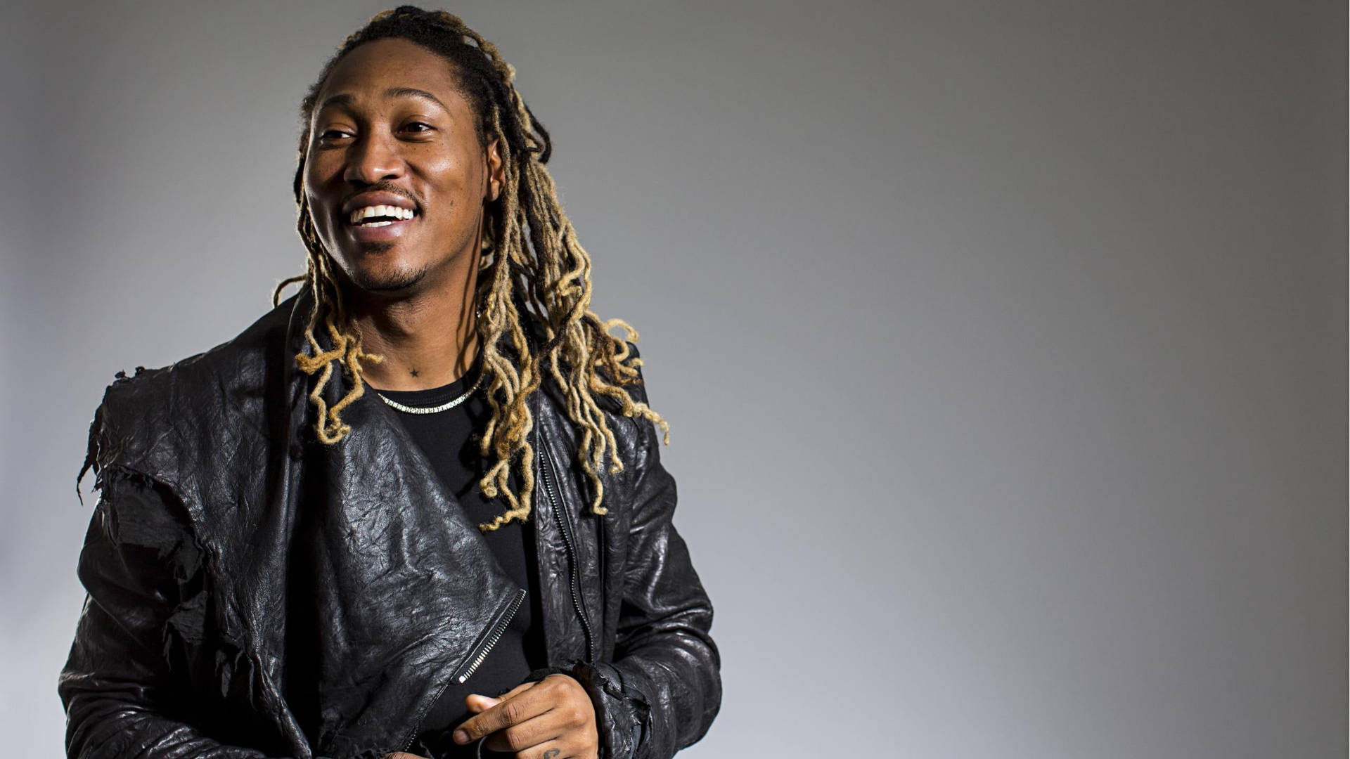 Future Rapper, black leather jacket, long blonde dreadlocks, Full HD Desktop Wallpaper