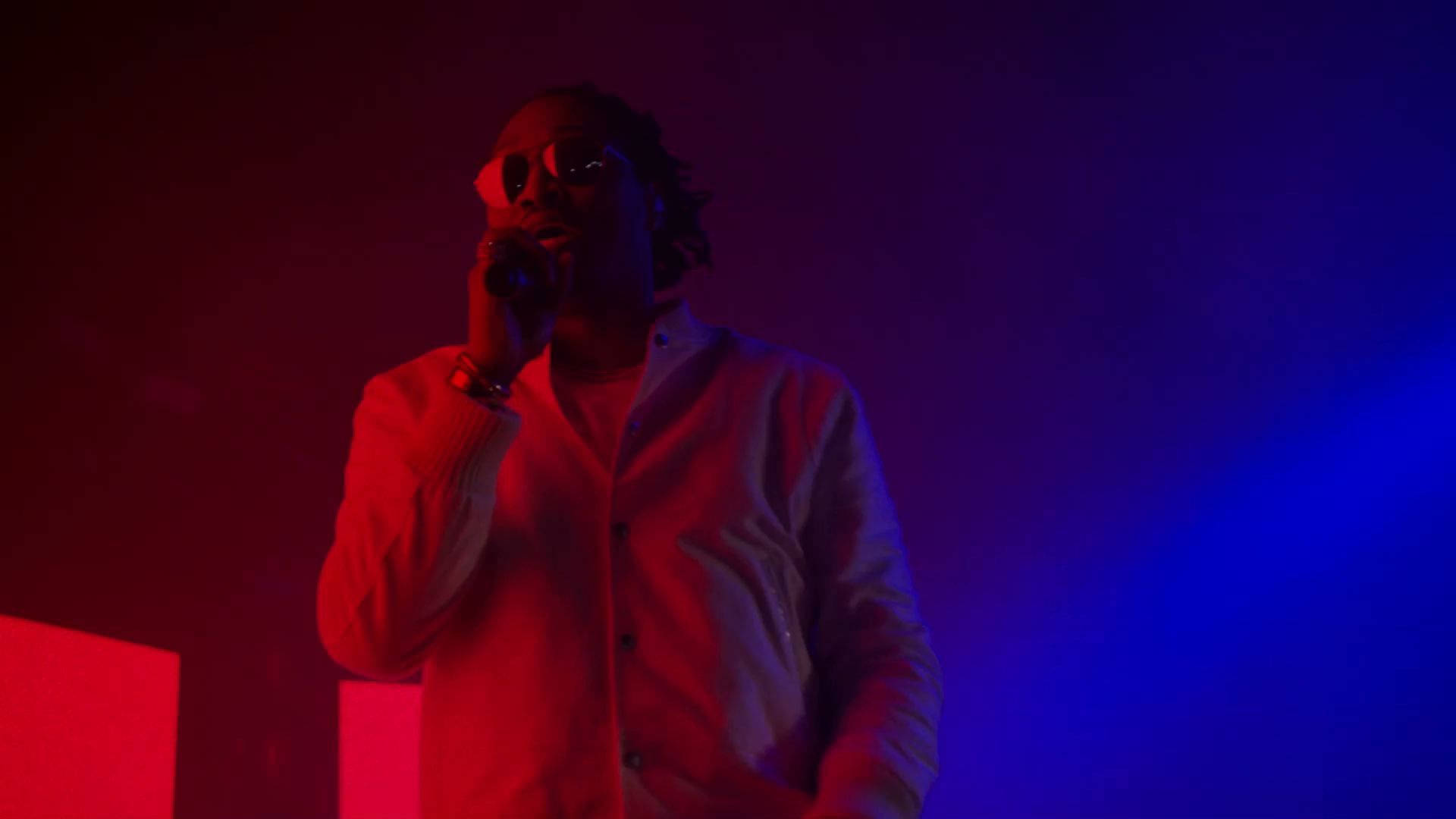 blue and red future rapper, sunglasses, mic, Full HD Desktop Wallpaper