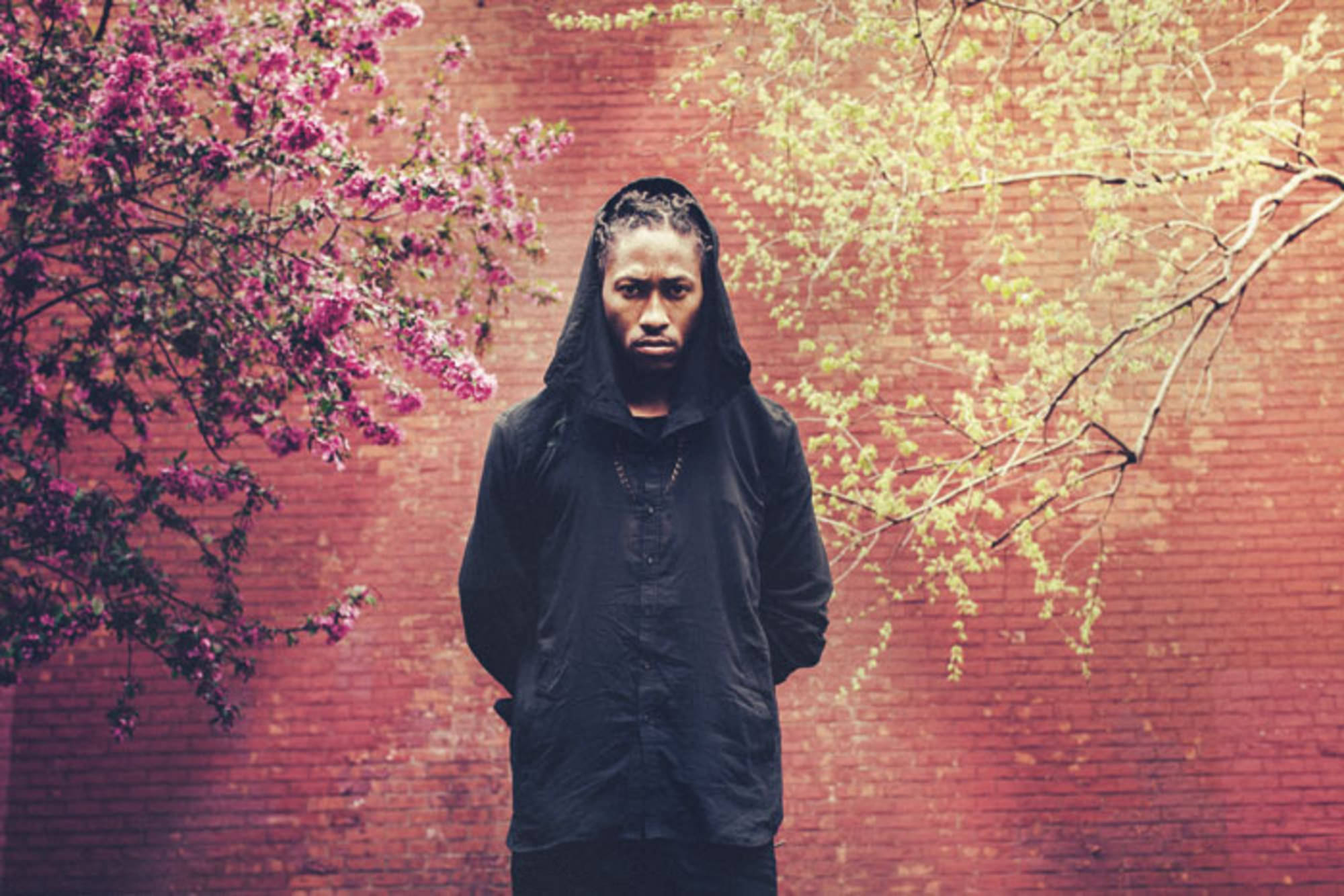 Future Rapper, black hoodie, red brick wall, Full HD Desktop Wallpaper