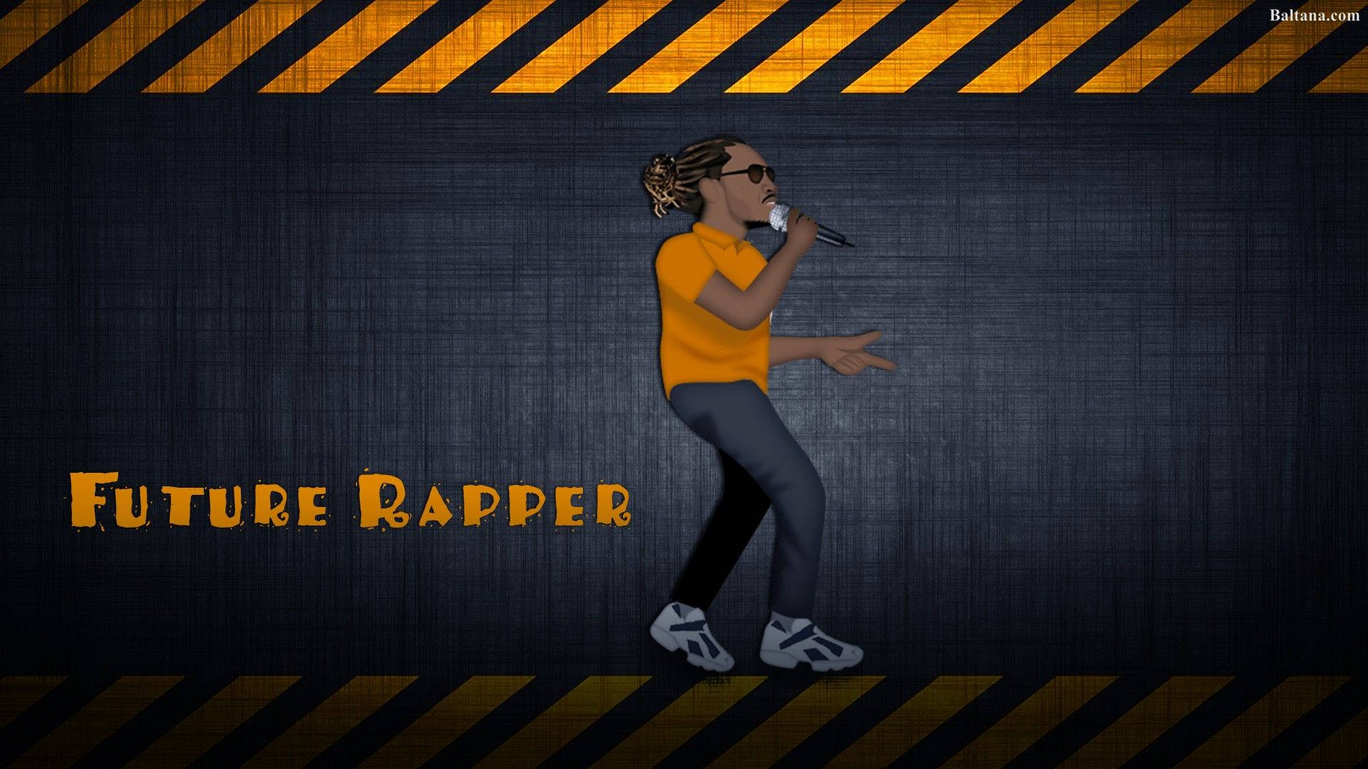 Future Rapper, orange shirt, dark textured wall, Full HD Desktop Wallpaper