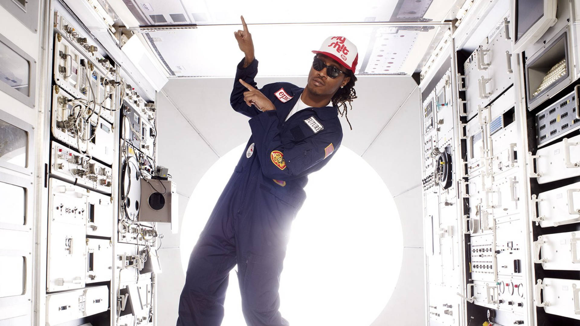 Future Rapper, blue jumpsuit, red cap, Full HD Desktop Wallpaper