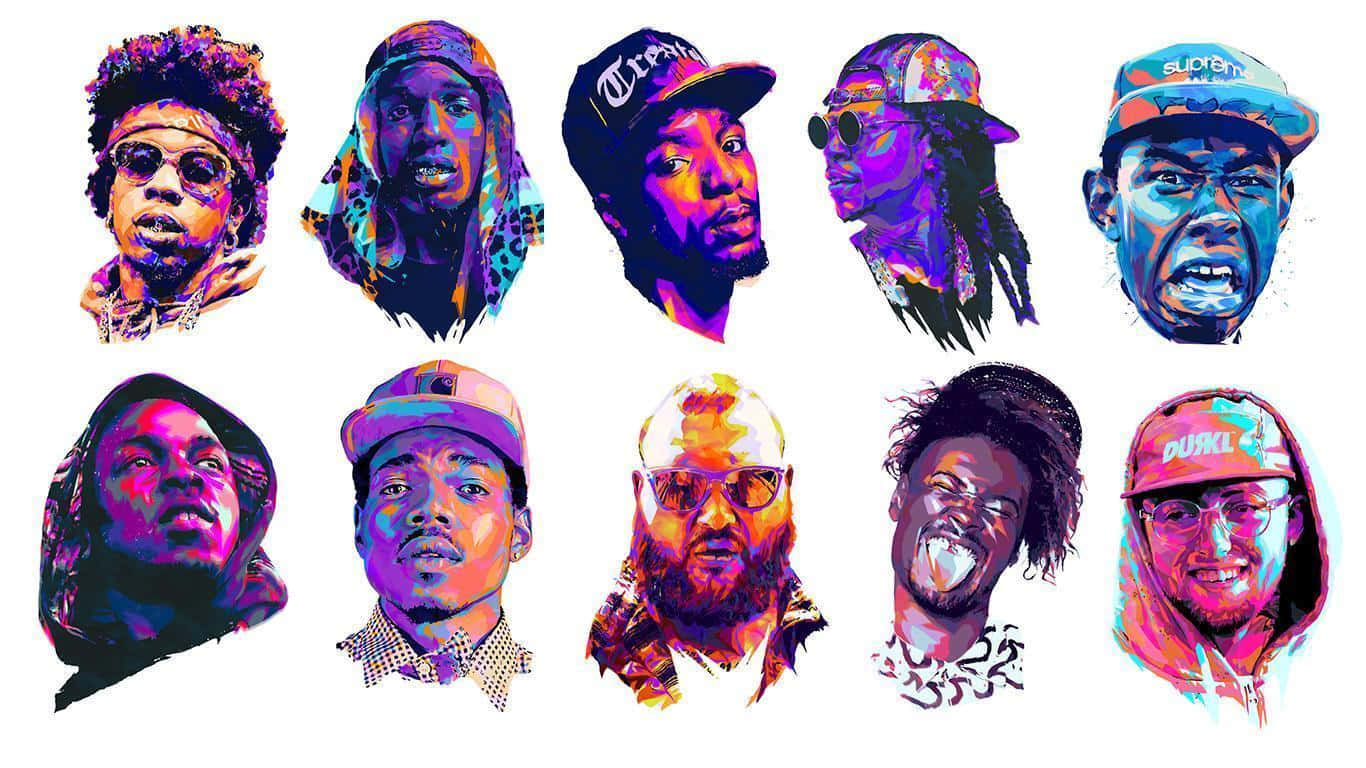 90s hip hop, neon colors, graphic outlines, HD Desktop Wallpaper