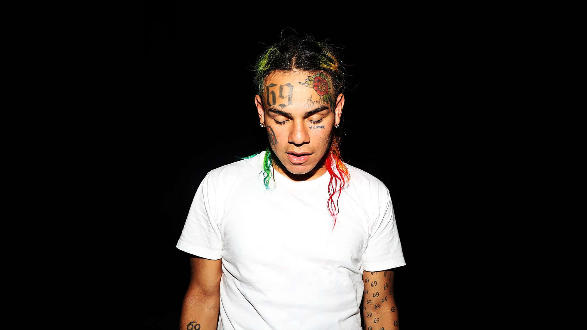 6ix9ine, colorful hair, tattoos, Full HD Desktop Wallpaper