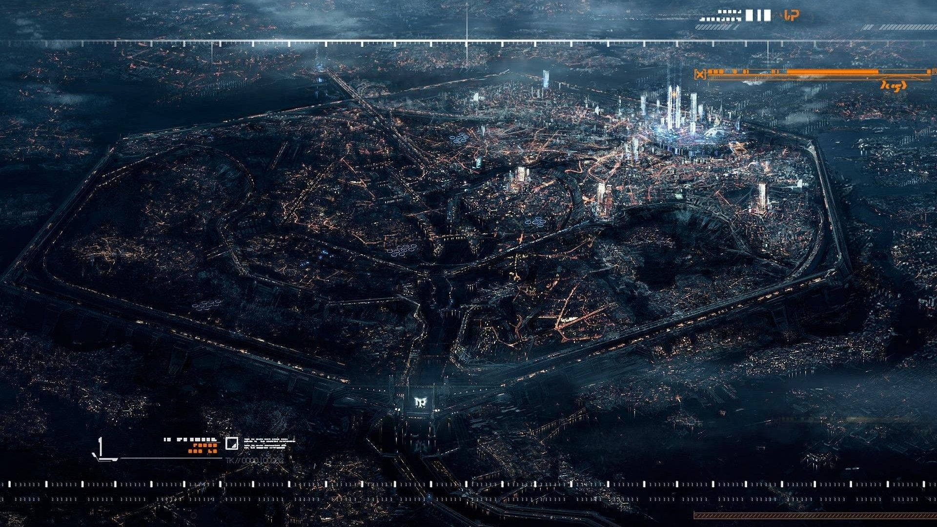 futuristic city, hexagonal city, neon lights, Full HD Desktop Wallpaper
