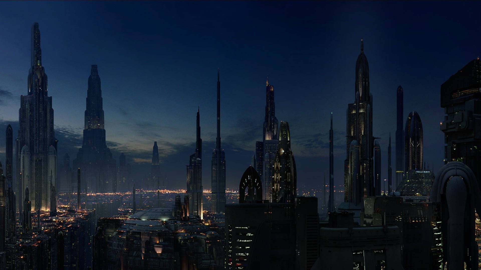 futuristic cityscape, twilight, towering skyscrapers, Full HD Desktop Wallpaper