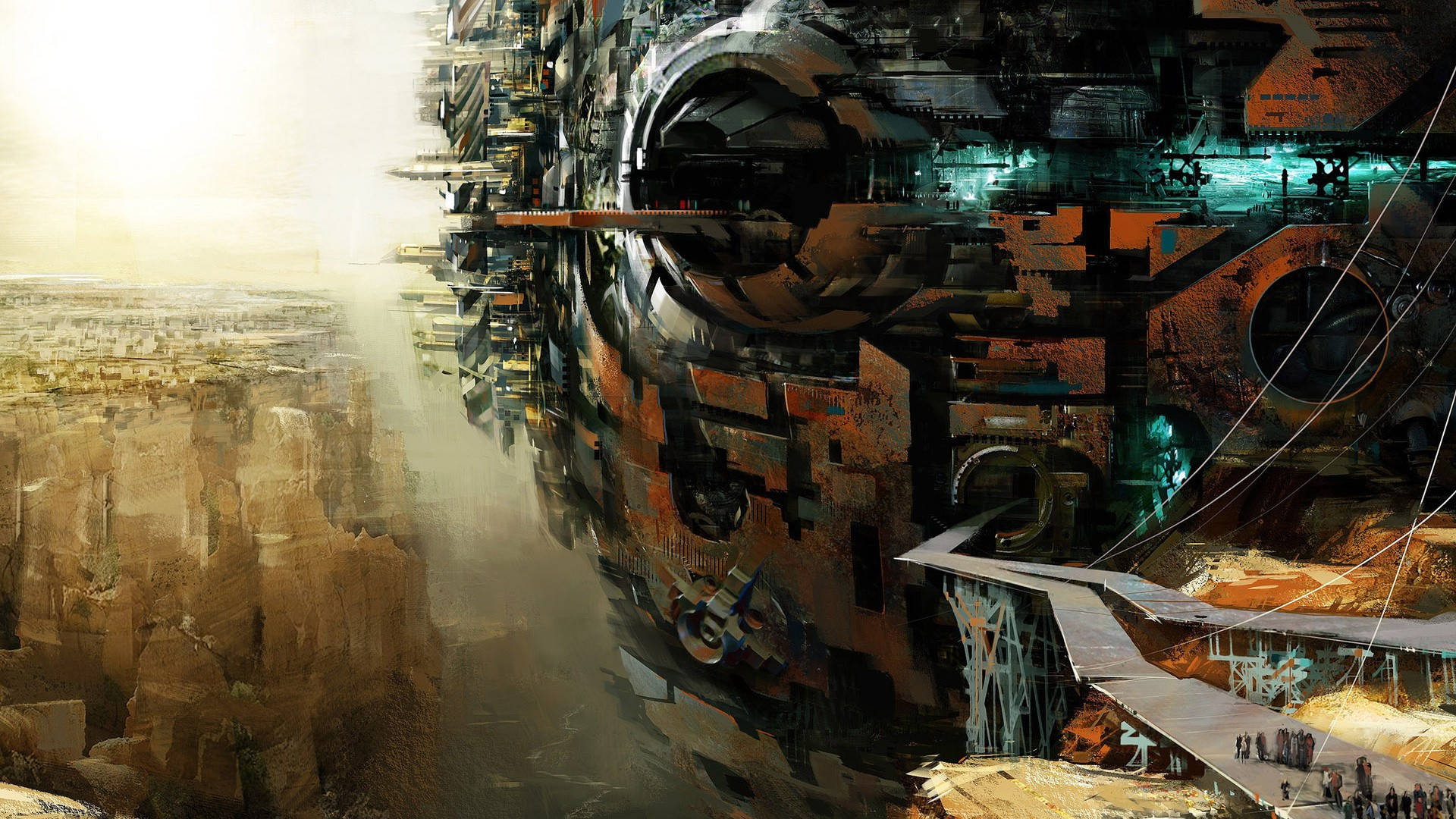 futuristic desktop, ball-shaped ship, canyon, Full HD Desktop Wallpaper