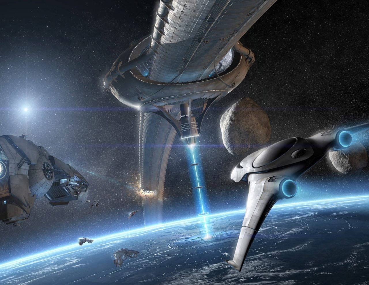 Futuristic Desktop, spaceships, planet, HD Desktop Wallpaper