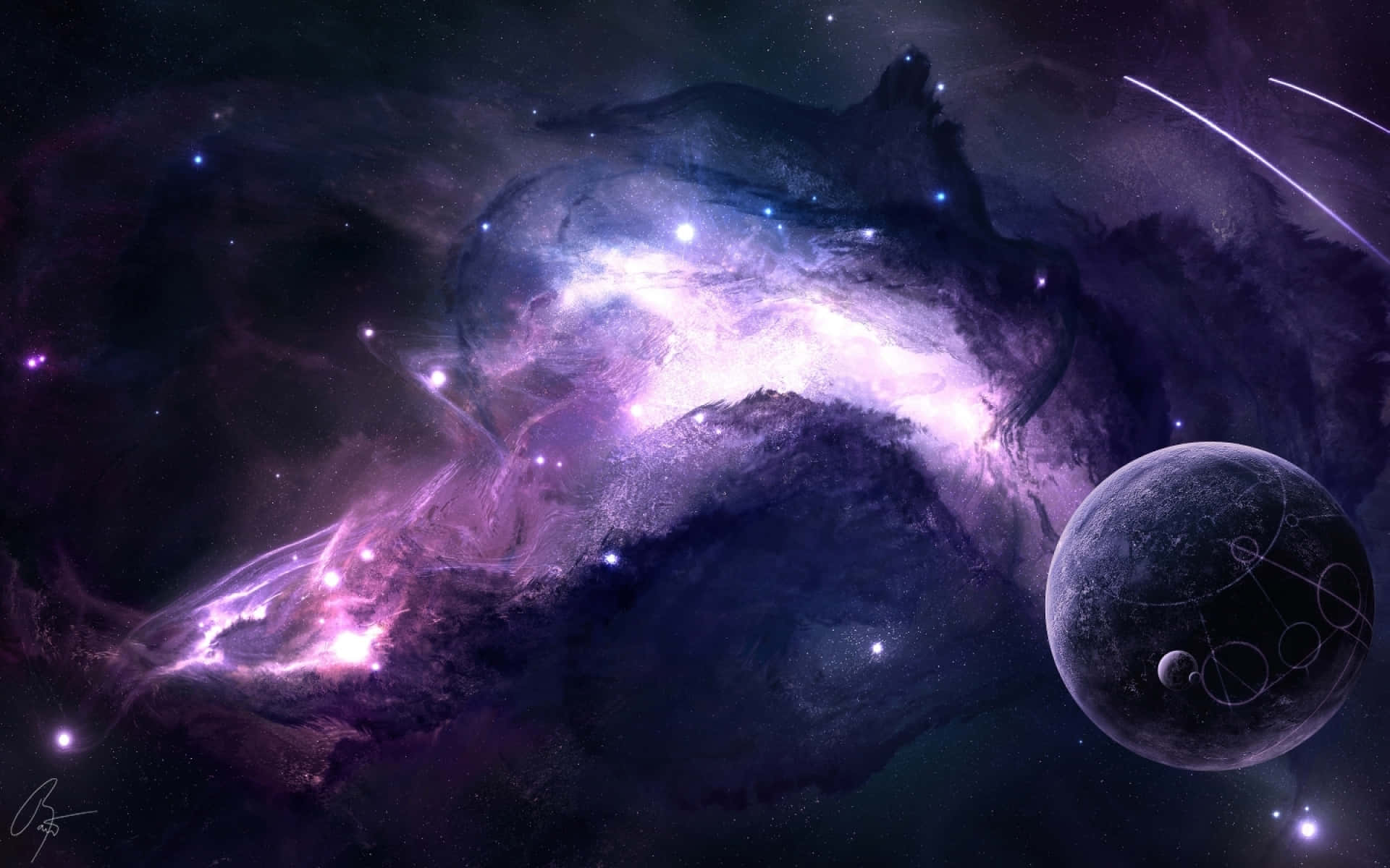 purple space, planet, nebula, Full HD Desktop Wallpaper