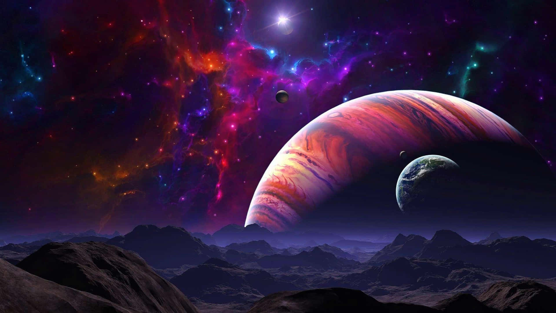 Mystical, Futuristic Fantasy Space, swirling planet, Full HD Desktop Wallpaper