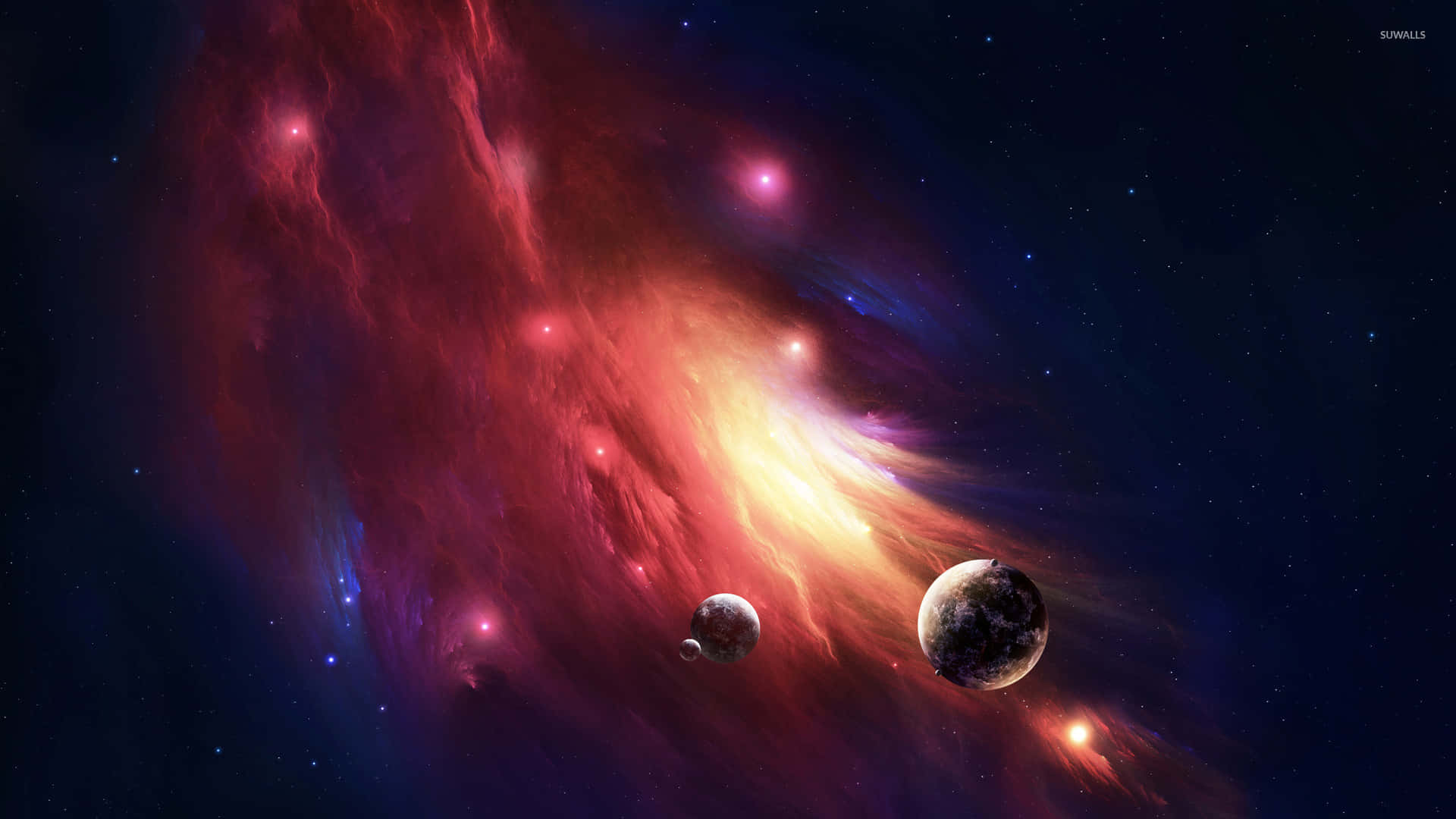 red space, cosmic nebula, swirling reds and oranges, Full HD Desktop Wallpaper