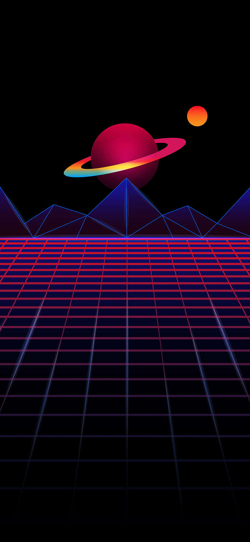 retrofuturistic, glowing red planet, ring, HD Phone Wallpaper
