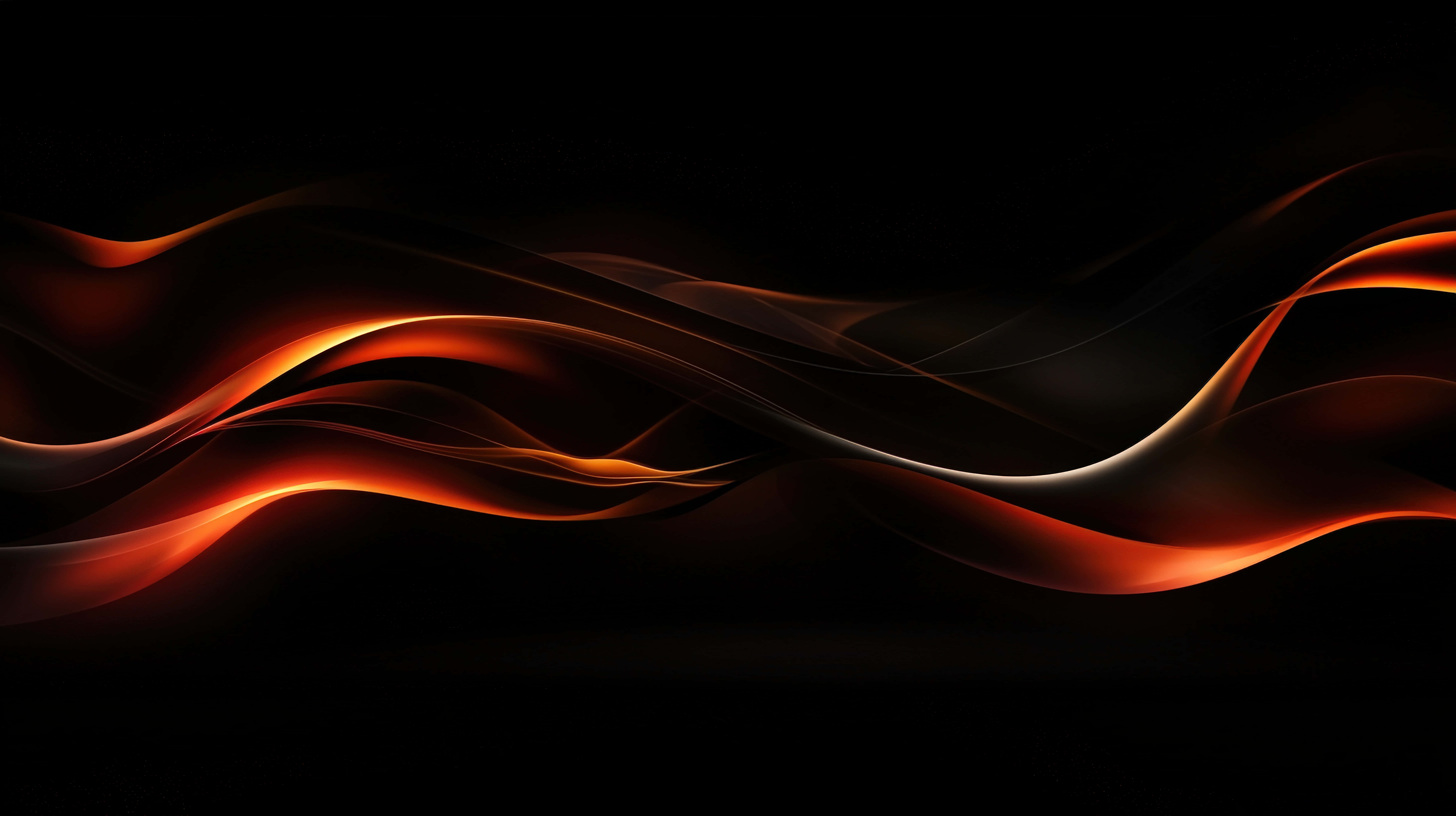 glowing amber, orange liquid waves, deep black background, 8K Desktop Wallpaper