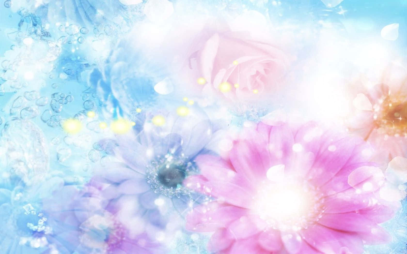 fuzzy flowers, pastel flowers, glowing bubbles, HD Desktop Wallpaper