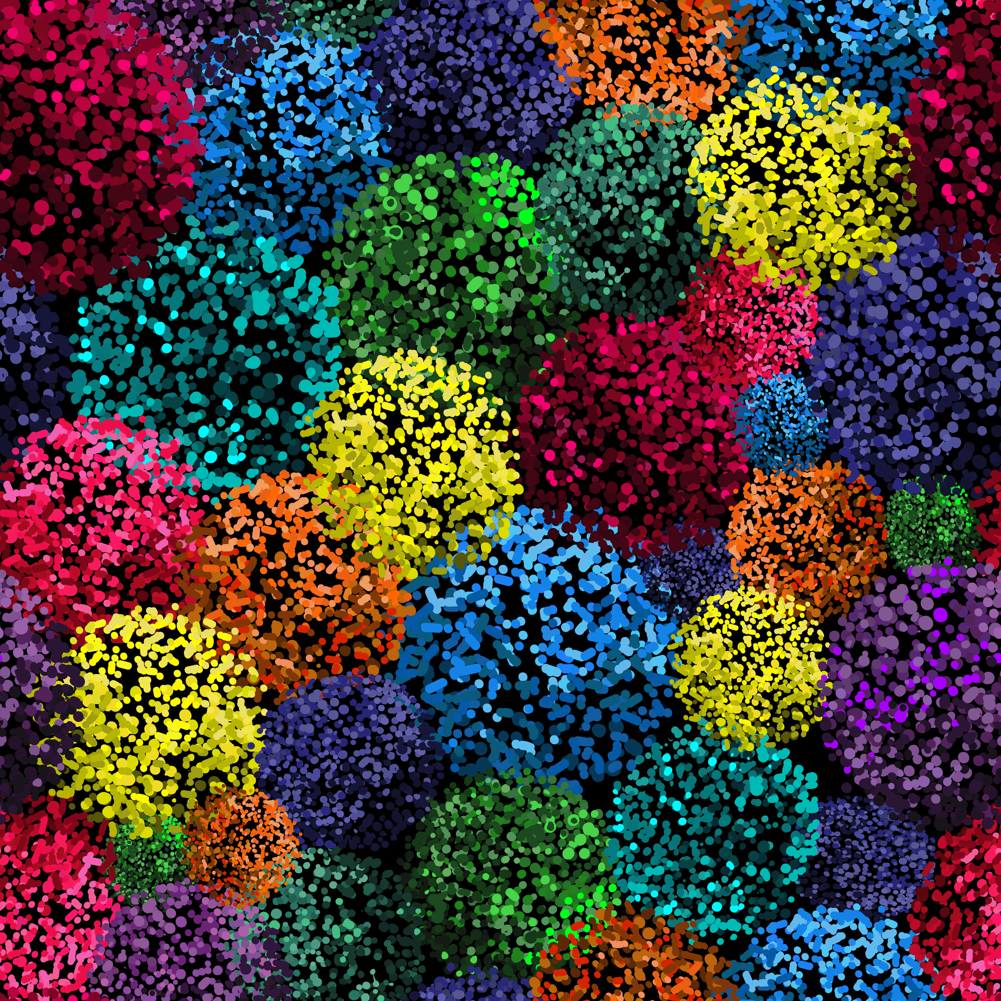 fuzzy, rainbow colors, vibrant abstract clusters, 2K Desktop Wallpaper
