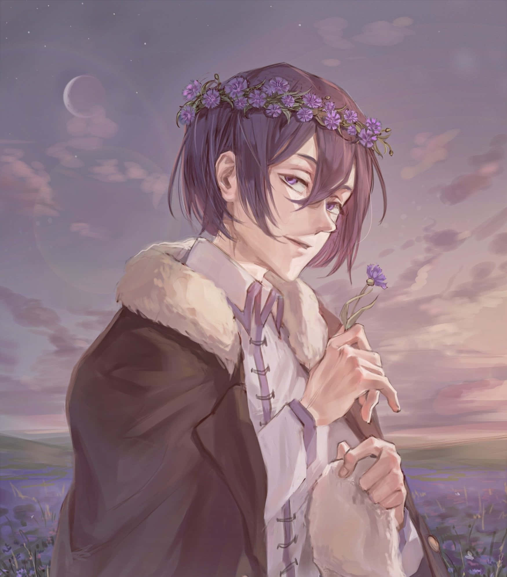 Fyodor Dostoevsky, twilight sky, crescent moon, Full HD Phone Wallpaper