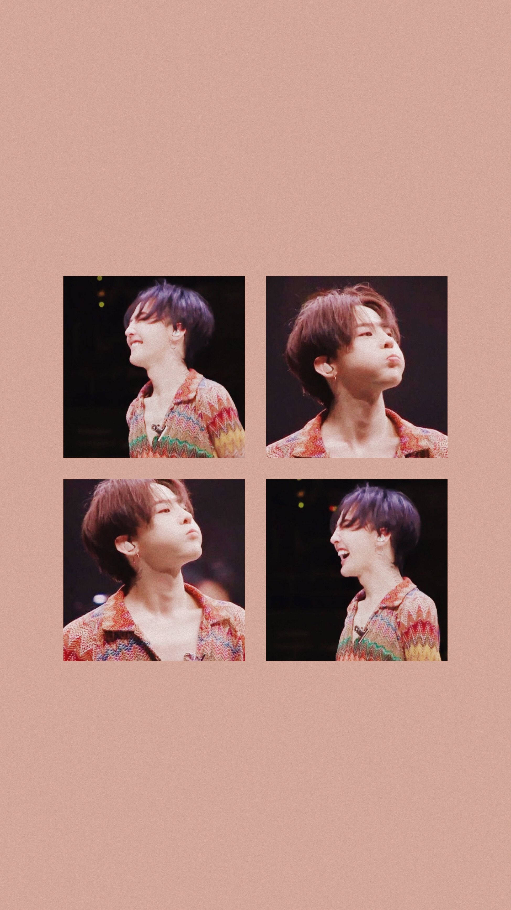 G-dragon, colorful patterned shirt, soft pink background, 2K Phone Wallpaper