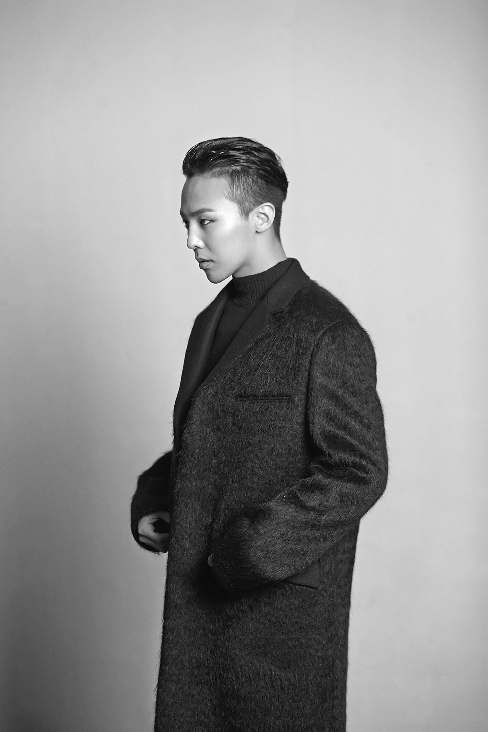 G-dragon, monochrome, textured coat, 2K Phone Wallpaper